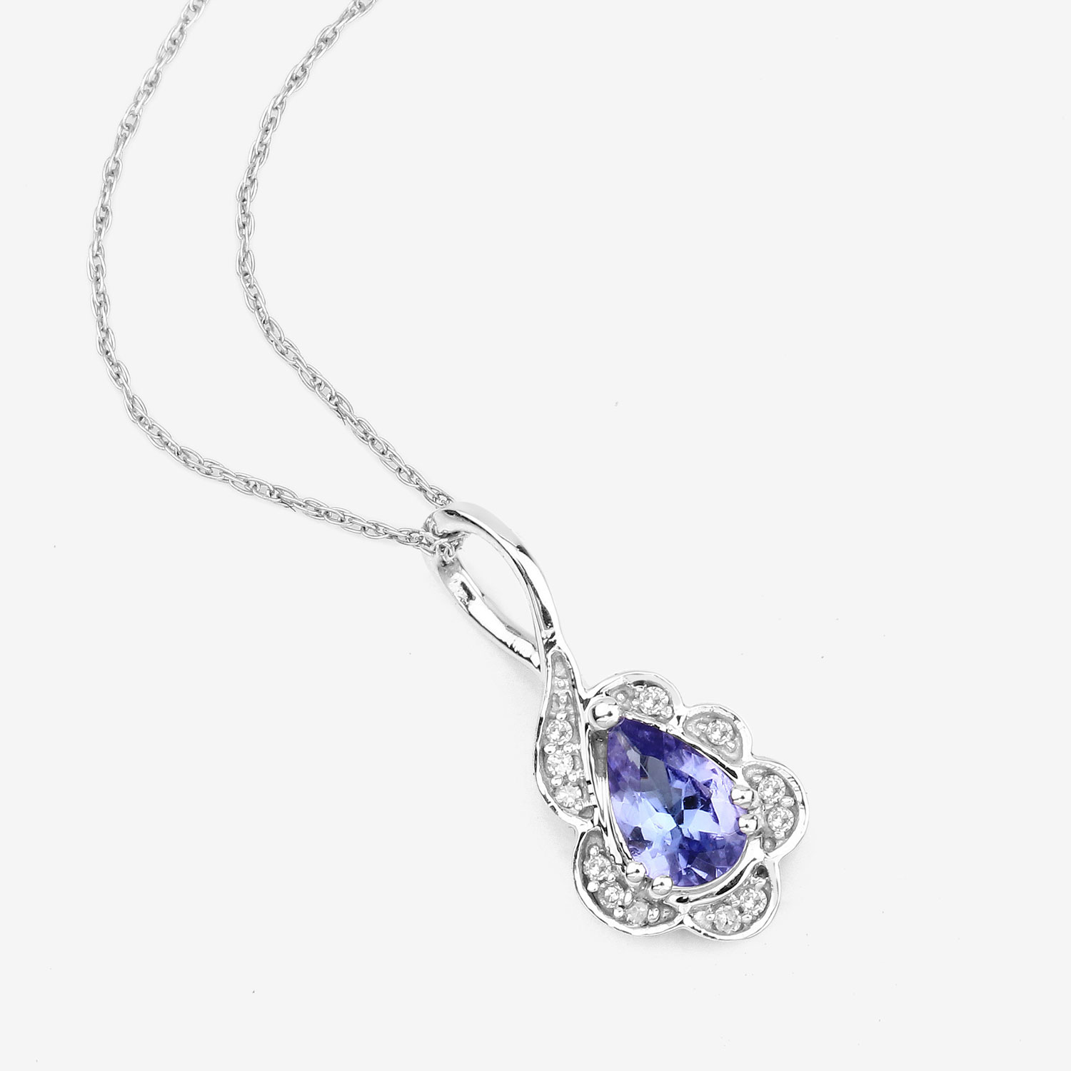 0.40 Carat Genuine Tanzanite and White Diamond 14K White Gold Pendant