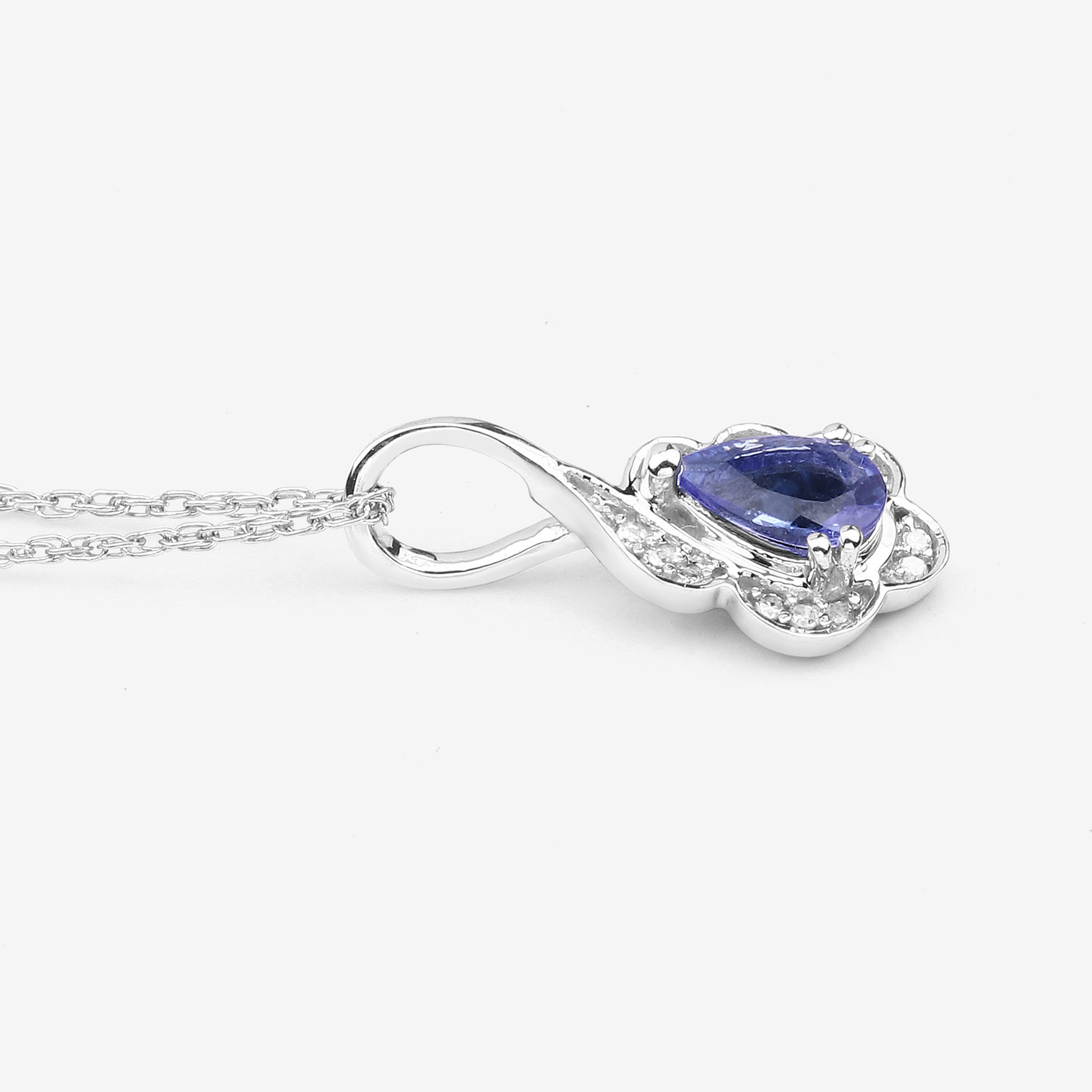0.40 Carat Genuine Tanzanite and White Diamond 14K White Gold Pendant