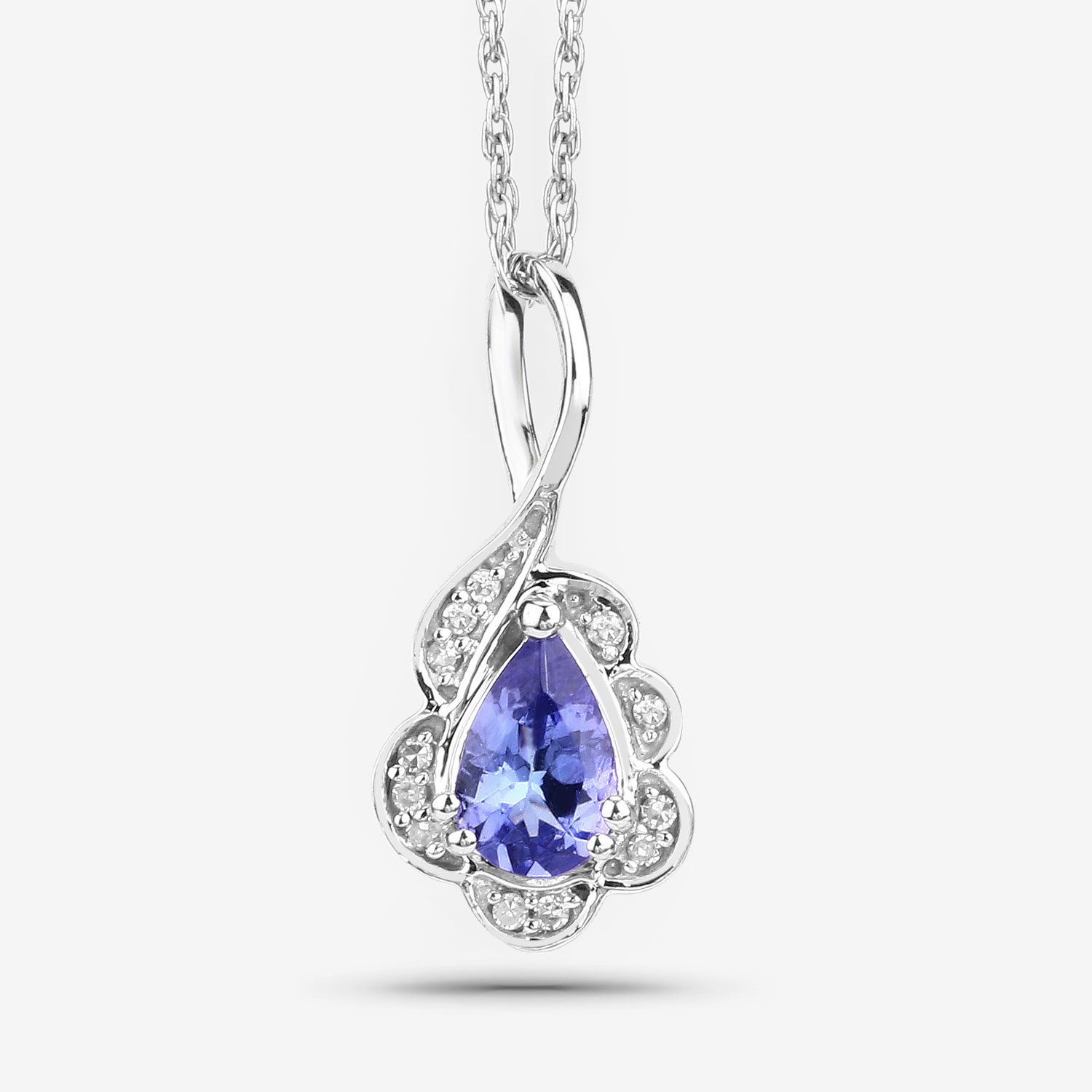 0.40 Carat Genuine Tanzanite and White Diamond 14K White Gold Pendant