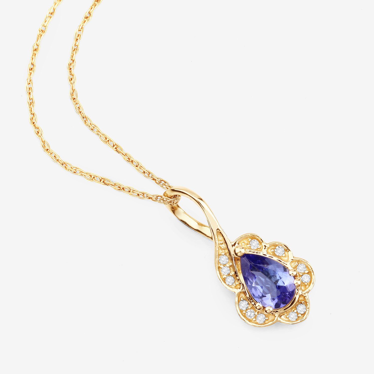 0.40 Carat Genuine Tanzanite and White Diamond 14K Yellow Gold Pendant