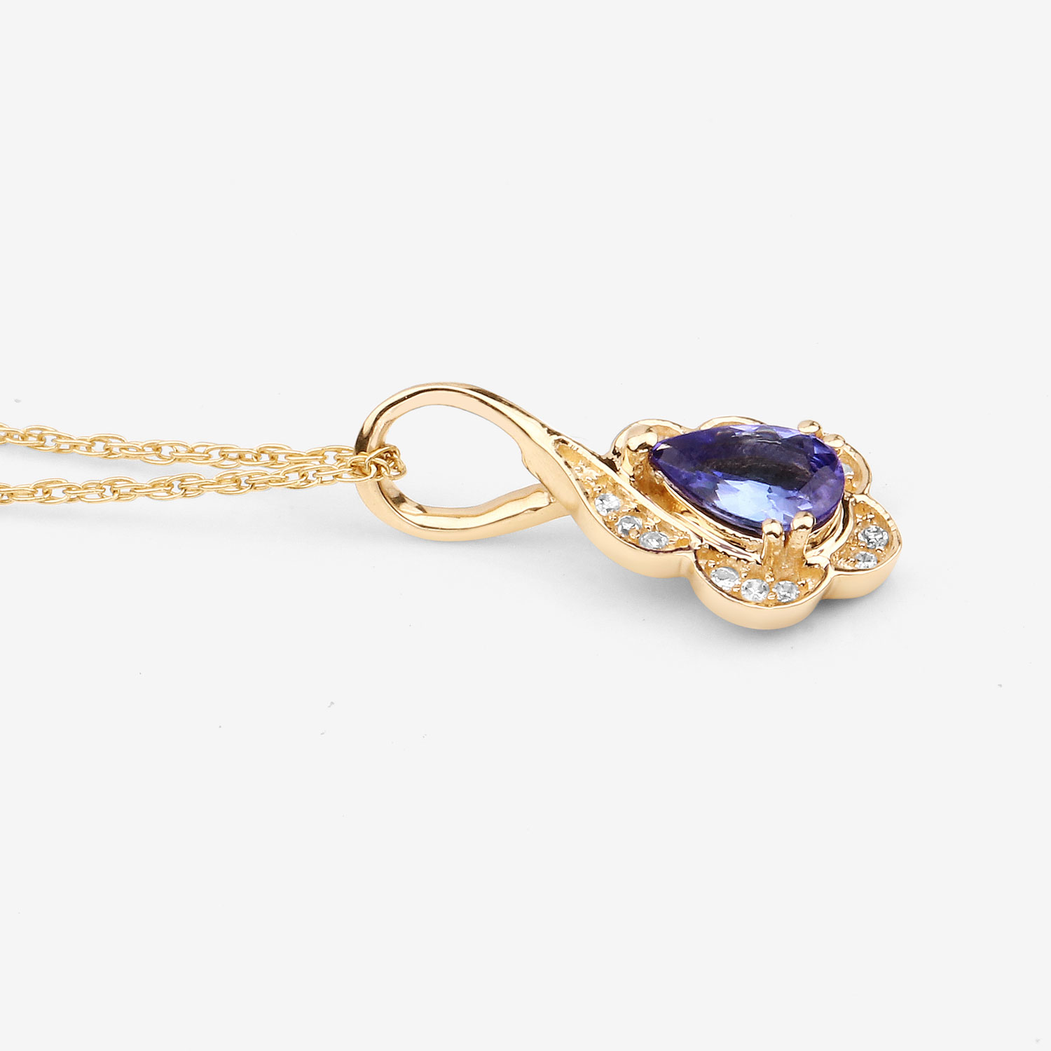 0.40 Carat Genuine Tanzanite and White Diamond 14K Yellow Gold Pendant