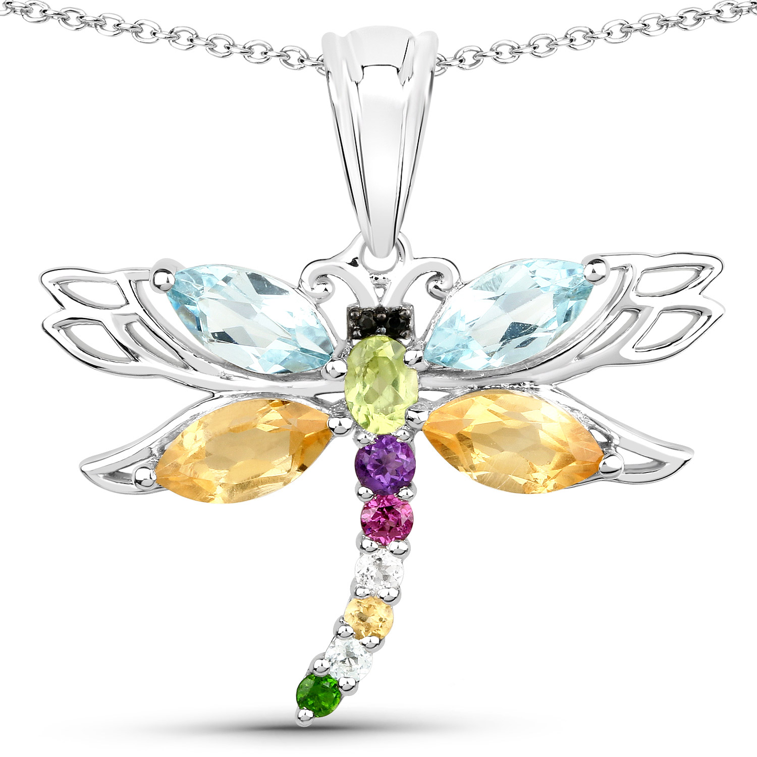 2.88 Carat Genuine Multi Stones .925 Sterling Silver Pendant