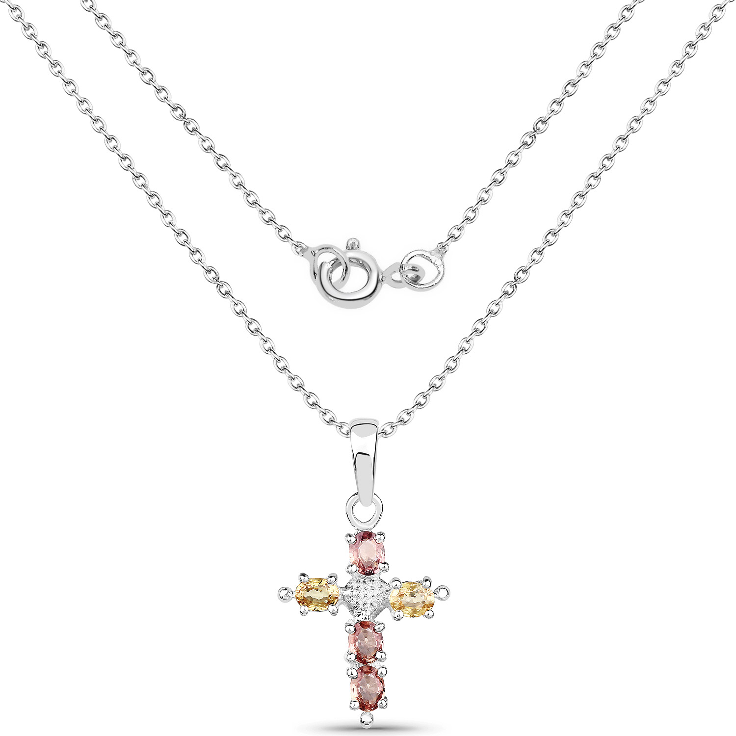 1.02 Carat Genuine Multi Sapphire .925 Sterling Silver Pendant