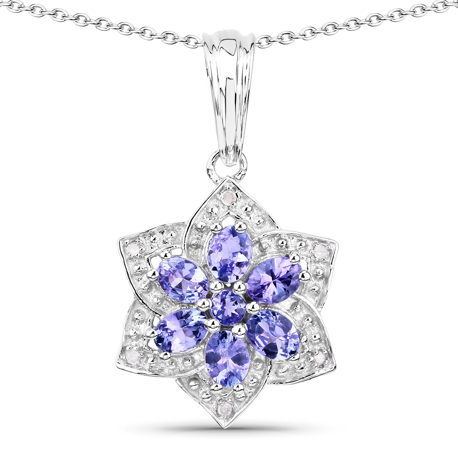 1.12 Carat Genuine Tanzanite and White Diamond .925 Sterling Silver Pendant