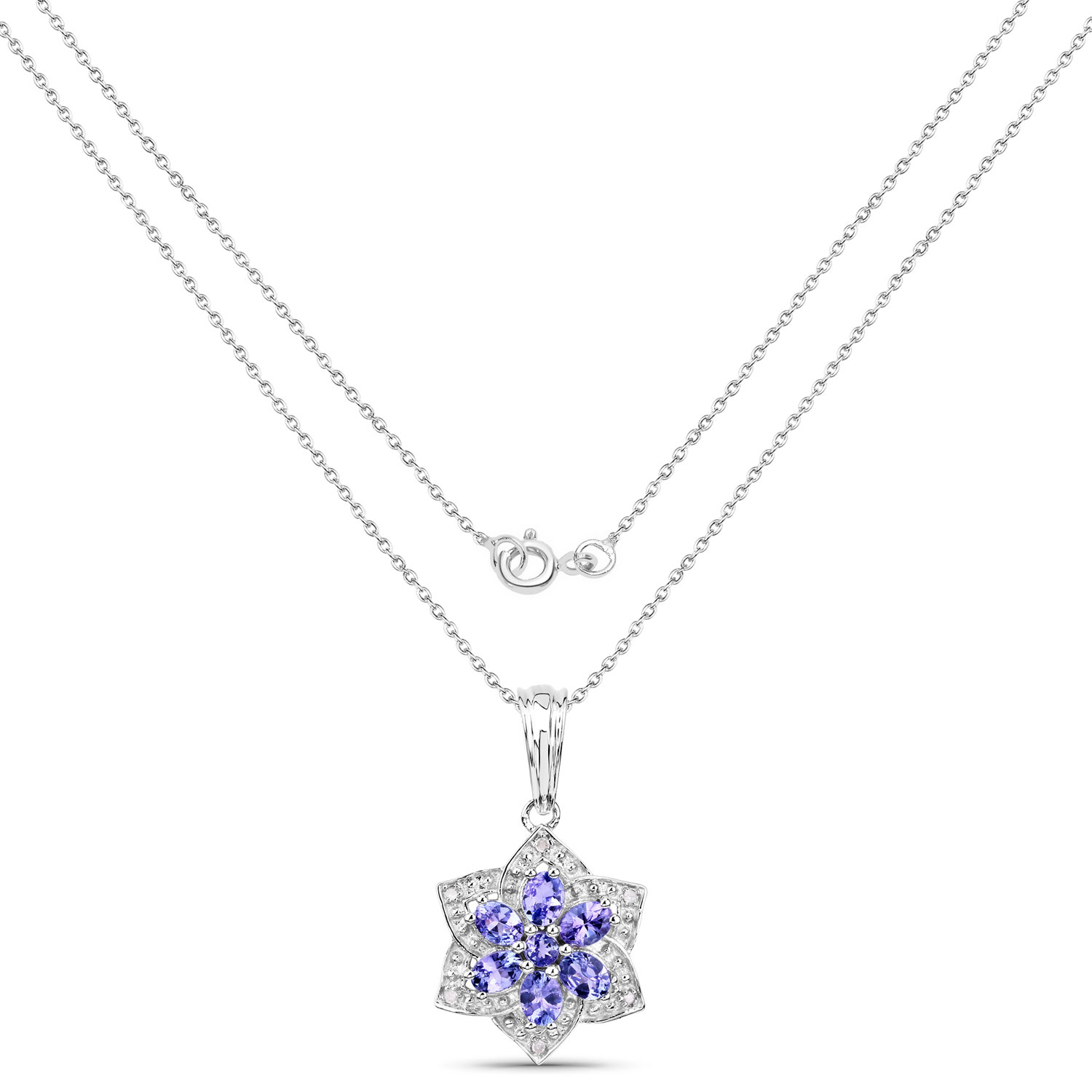 1.12 Carat Genuine Tanzanite and White Diamond .925 Sterling Silver Pendant