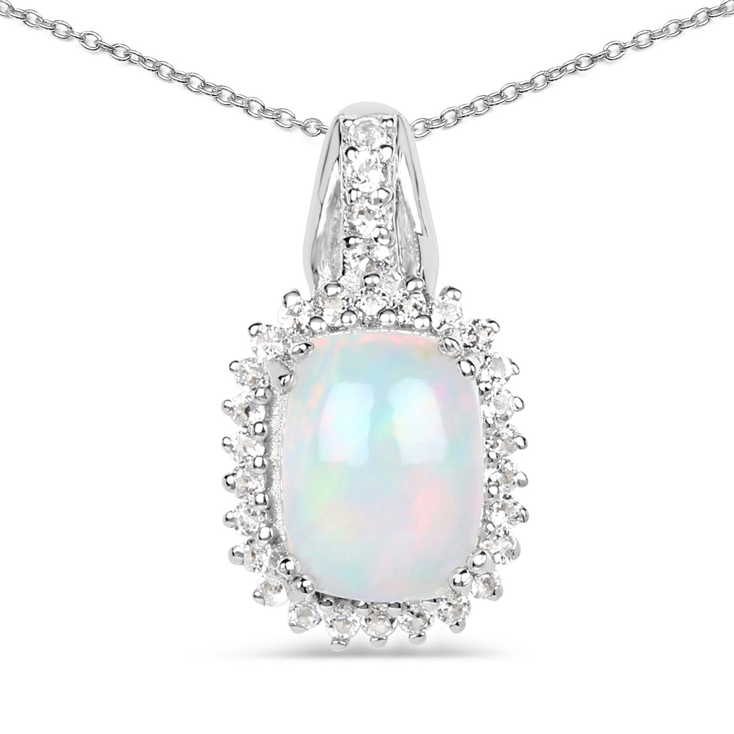 1.59 Carat Genuine Ethiopian Opal and White Topaz .925 Sterling Silver Pendant