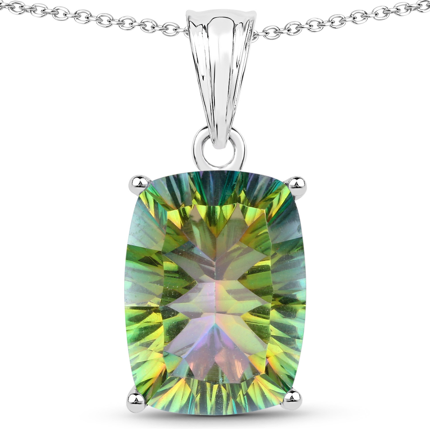 9.44 Carat Genuine Blue Rainbow Quartz .925 Sterling Silver Pendant