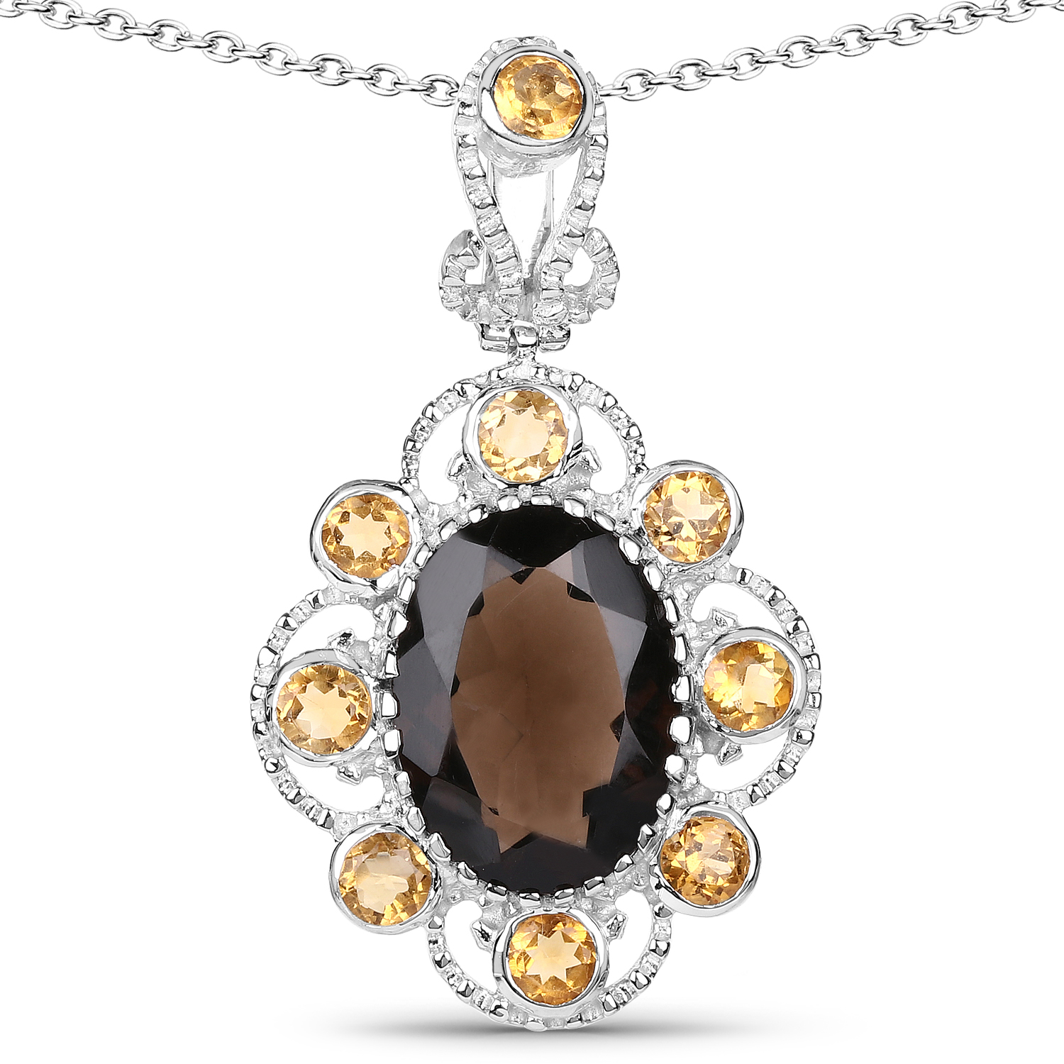 7.47 Carat Genuine Smoky Quartz and Citrine .925 Sterling Silver Pendant