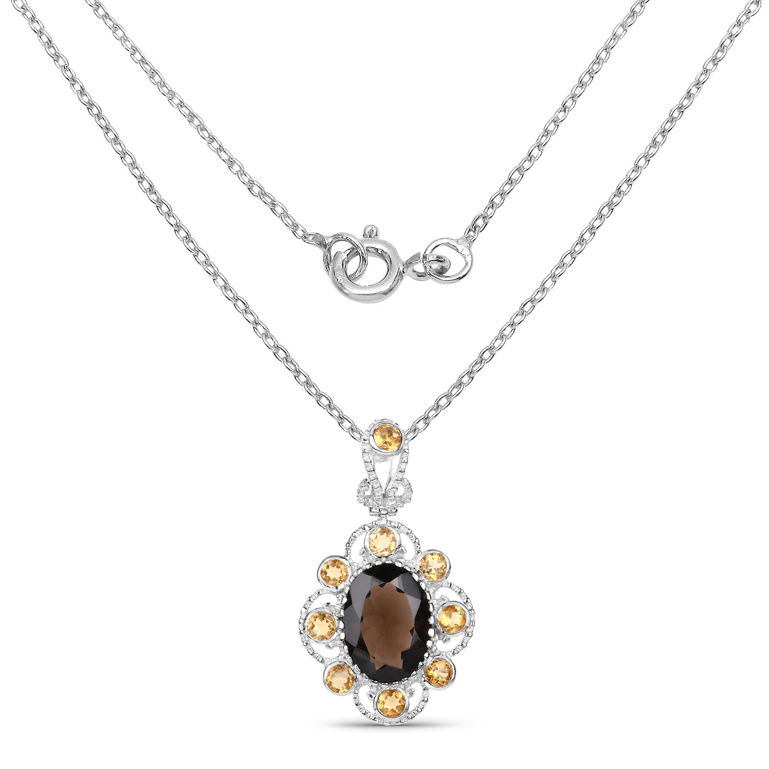 7.47 Carat Genuine Smoky Quartz and Citrine .925 Sterling Silver Pendant