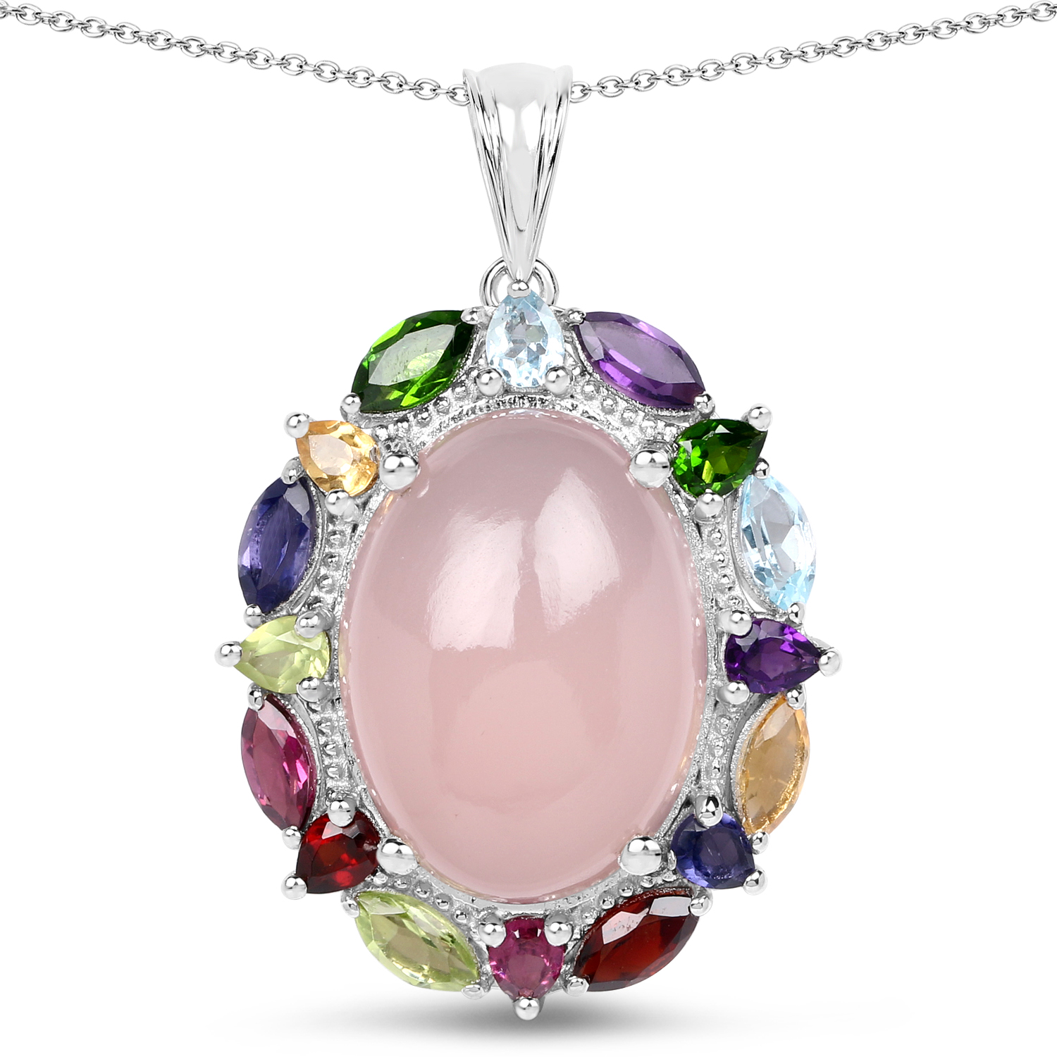 20.86 Carat Genuine Multi Stone .925 Sterling Silver Pendant