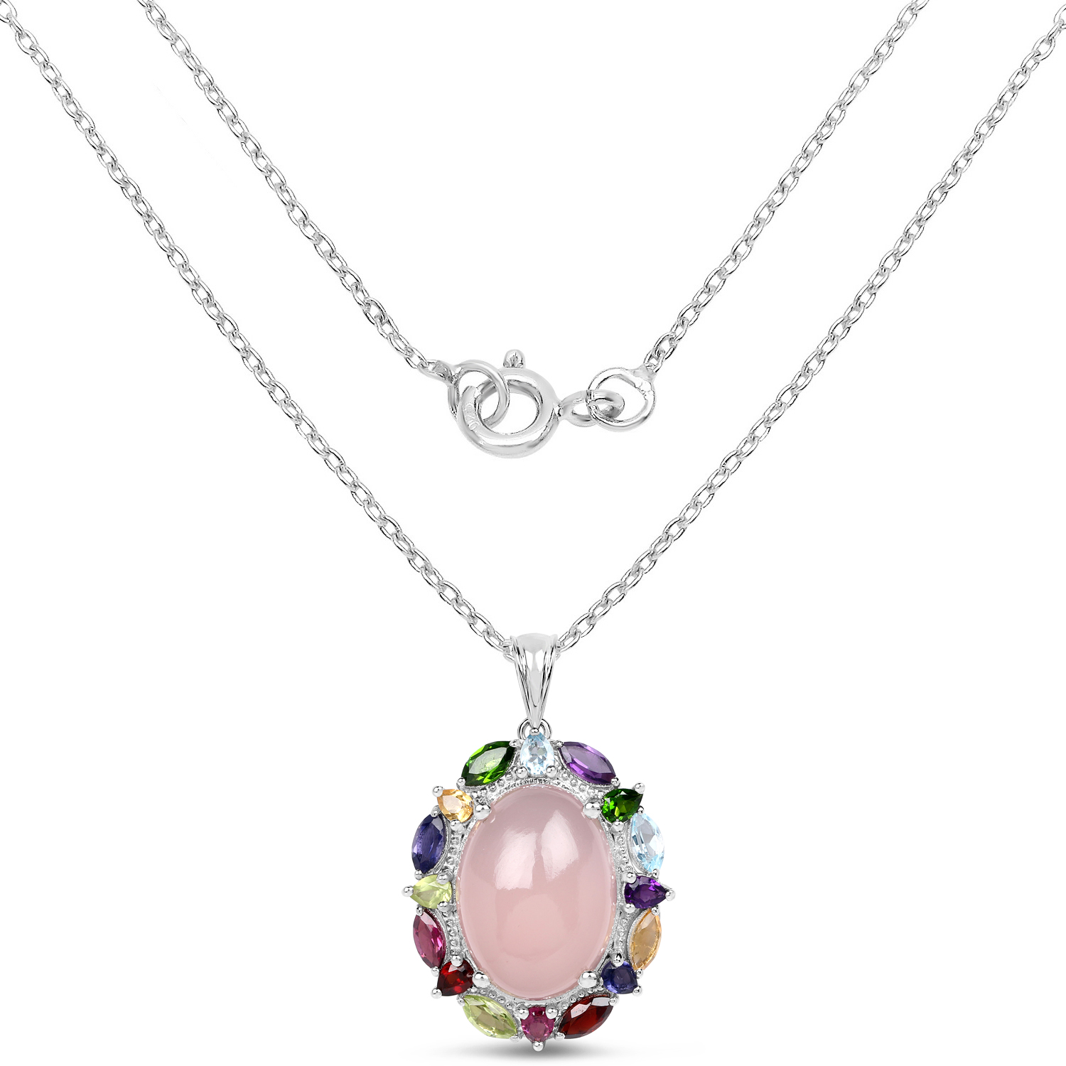 20.86 Carat Genuine Multi Stone .925 Sterling Silver Pendant