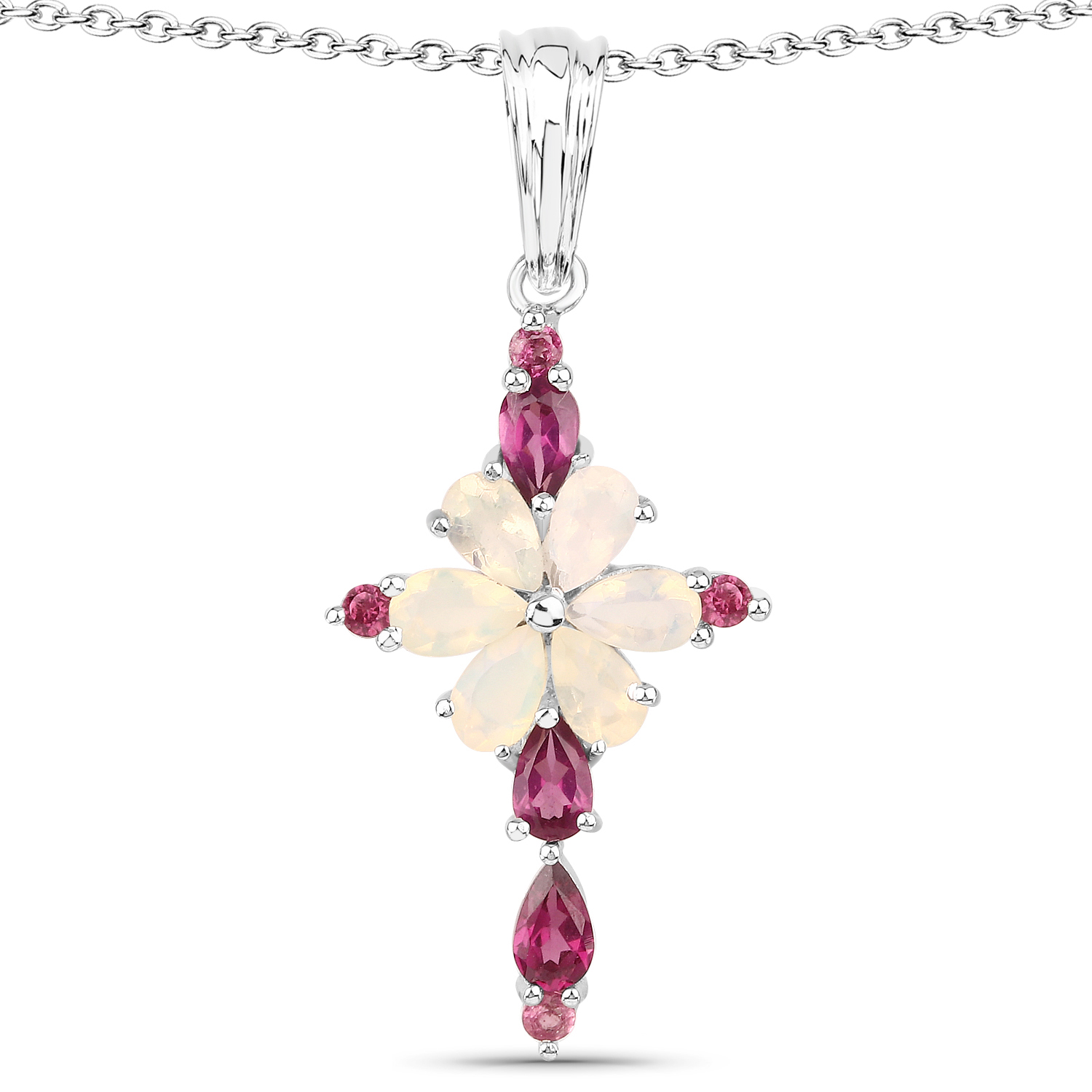 1.79 Carat Genuine Ethiopian Opal and Rhodolite .925 Sterling Silver Pendant