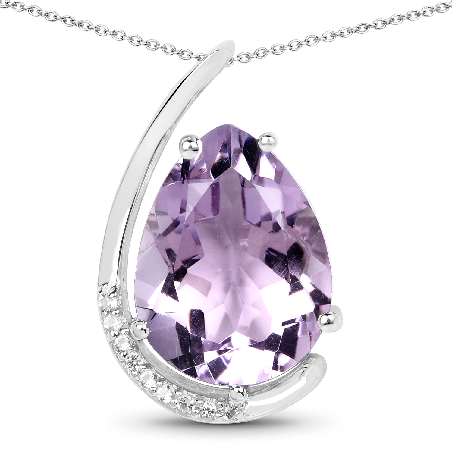 5.69 Carat Genuine Pink Amethyst and White Topaz .925 Sterling Silver Pendant
