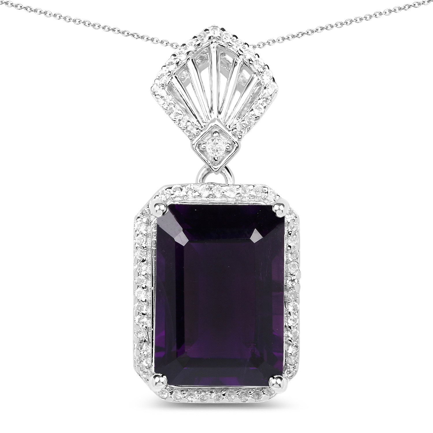 7.37 Carat Genuine Amethyst and White Zircon .925 Sterling Silver Pendant