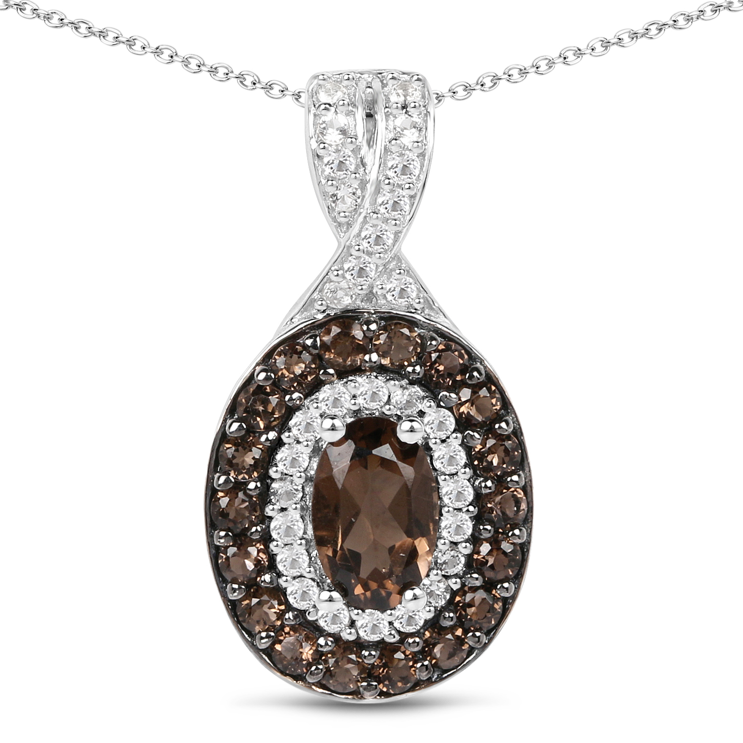 0.86 Carat Genuine Smoky Quartz and White Topaz .925 Sterling Silver Pendant