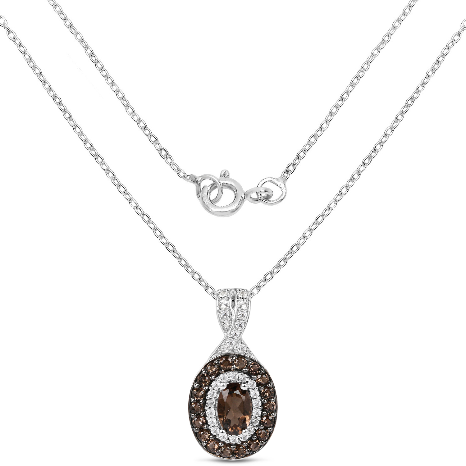 0.86 Carat Genuine Smoky Quartz and White Topaz .925 Sterling Silver Pendant