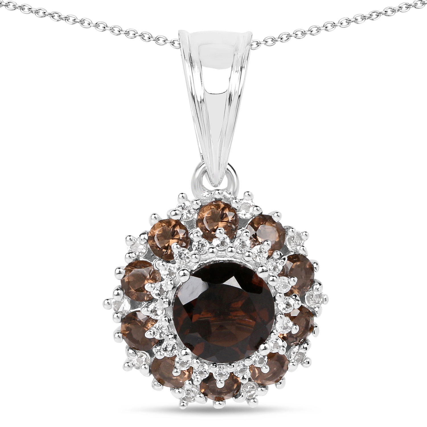 1.60 Carat Genuine Smoky Quartz and White Topaz .925 Sterling Silver Pendant