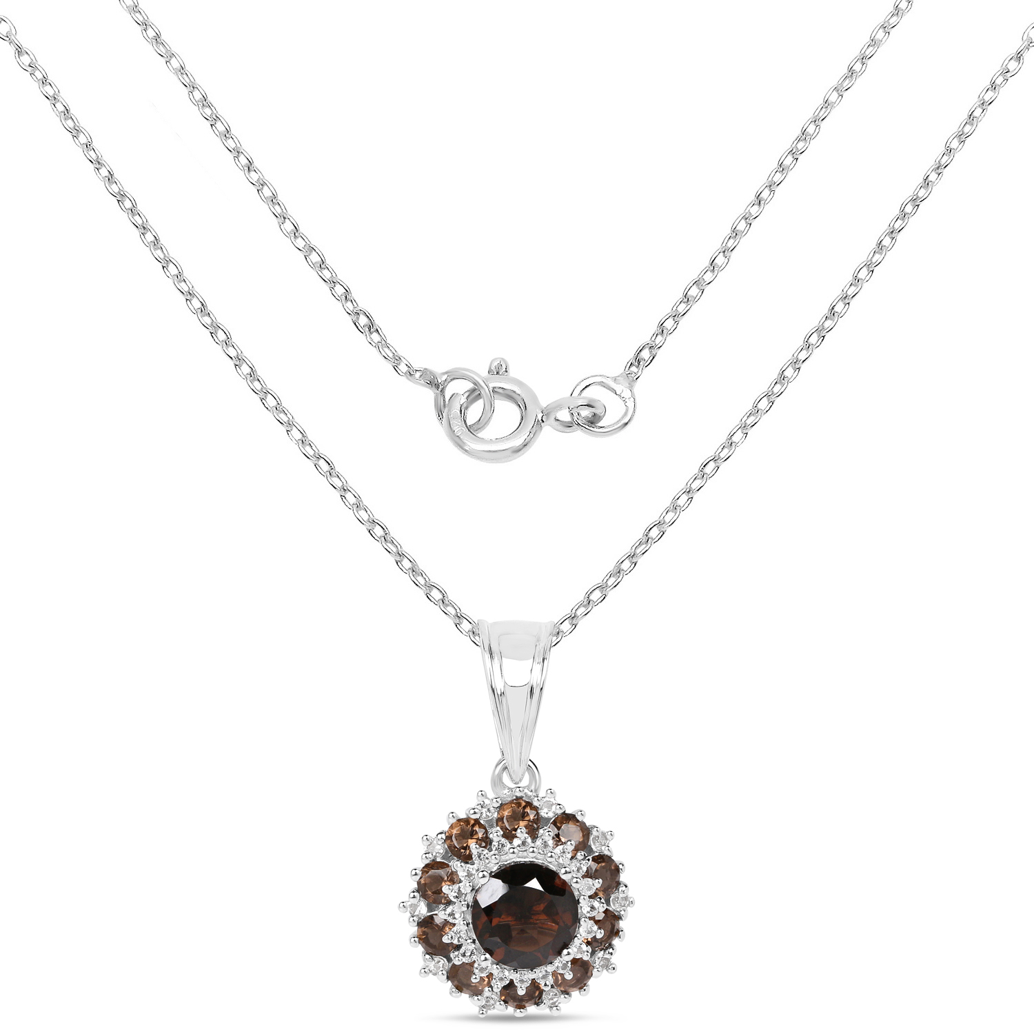 1.60 Carat Genuine Smoky Quartz and White Topaz .925 Sterling Silver Pendant