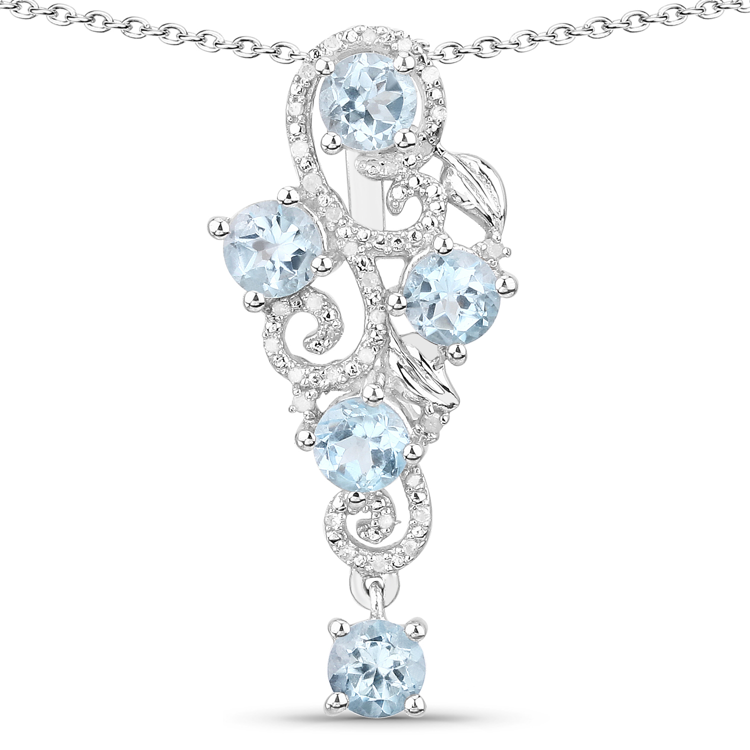 3.12 Carat Genuine Blue Topaz and White Diamond .925 Sterling Silver Pendant