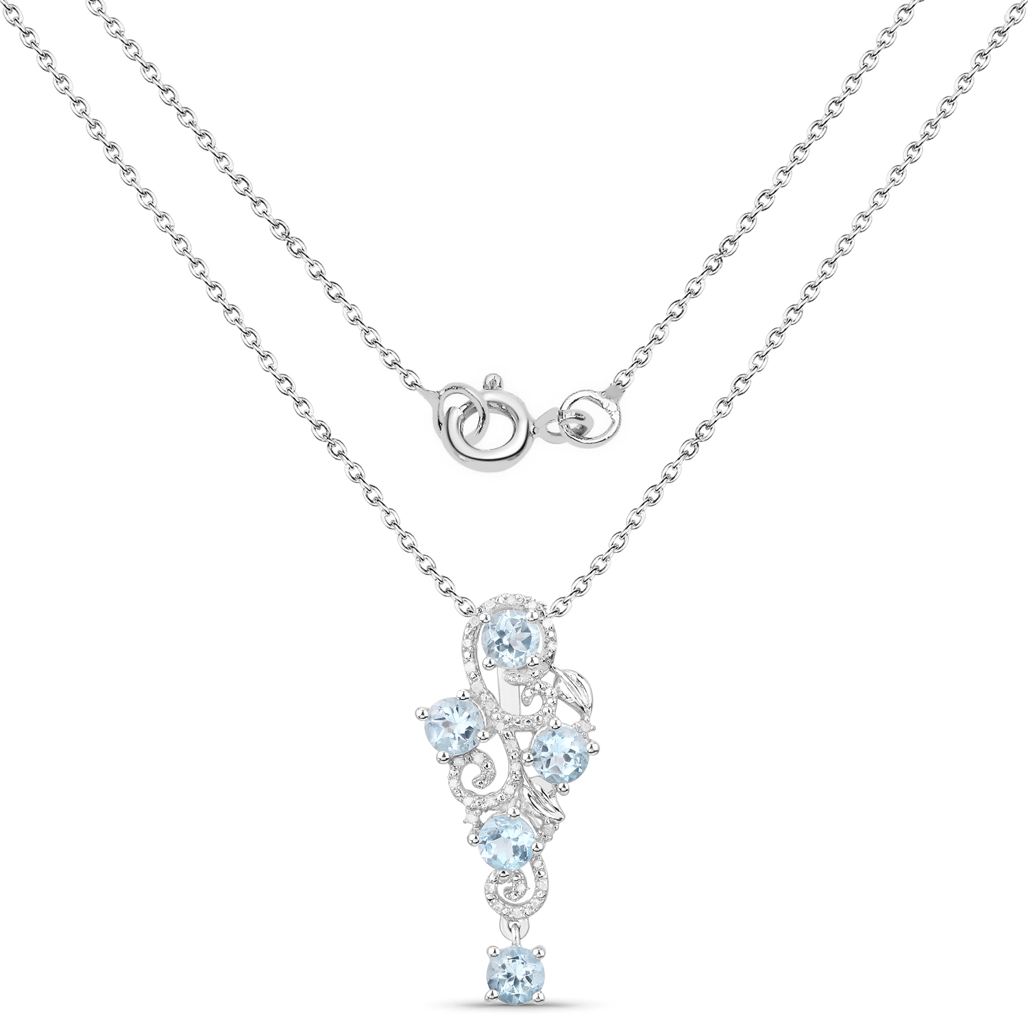 3.12 Carat Genuine Blue Topaz and White Diamond .925 Sterling Silver Pendant