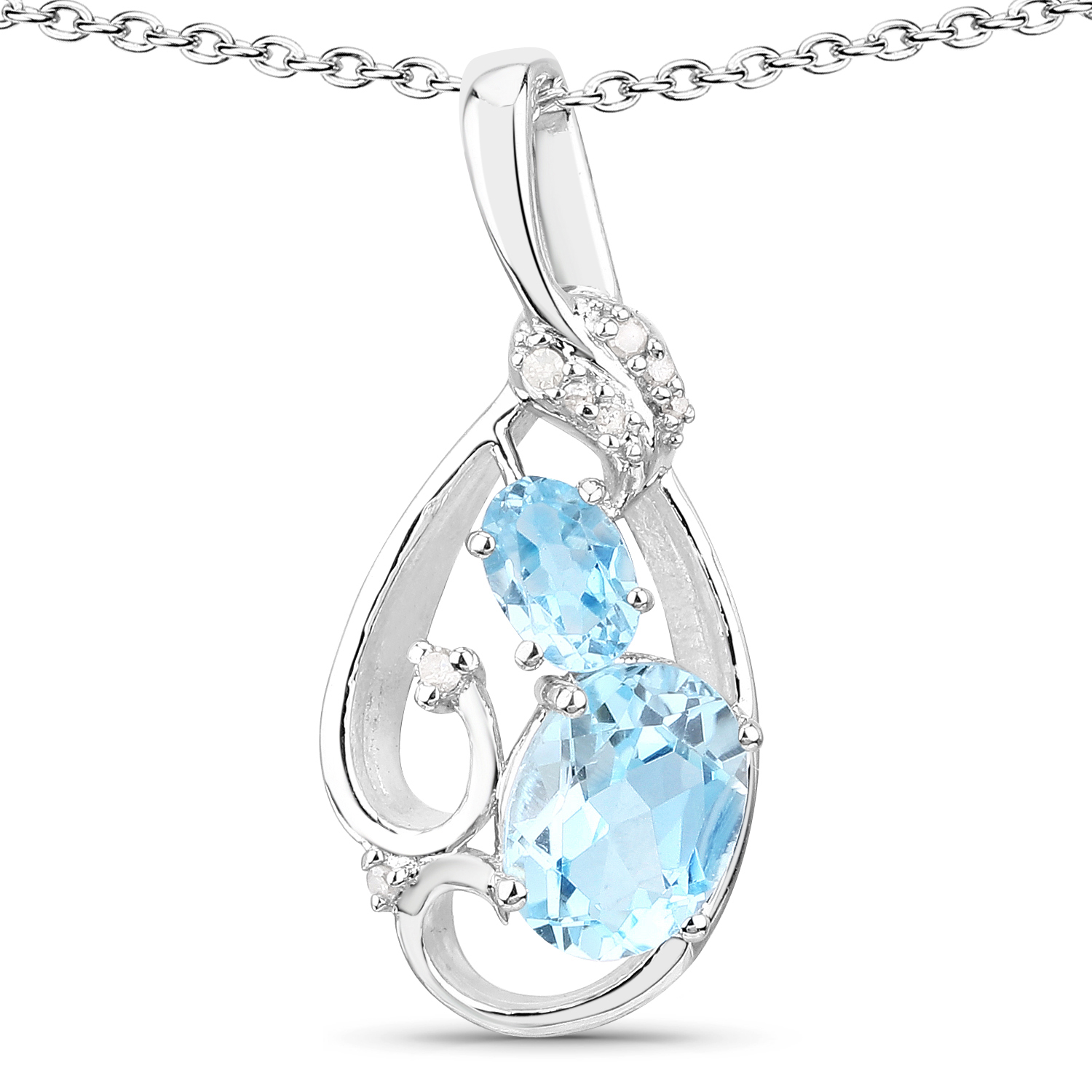 2.26 Carat Genuine Blue Topaz and White Diamond .925 Sterling Silver Pendant