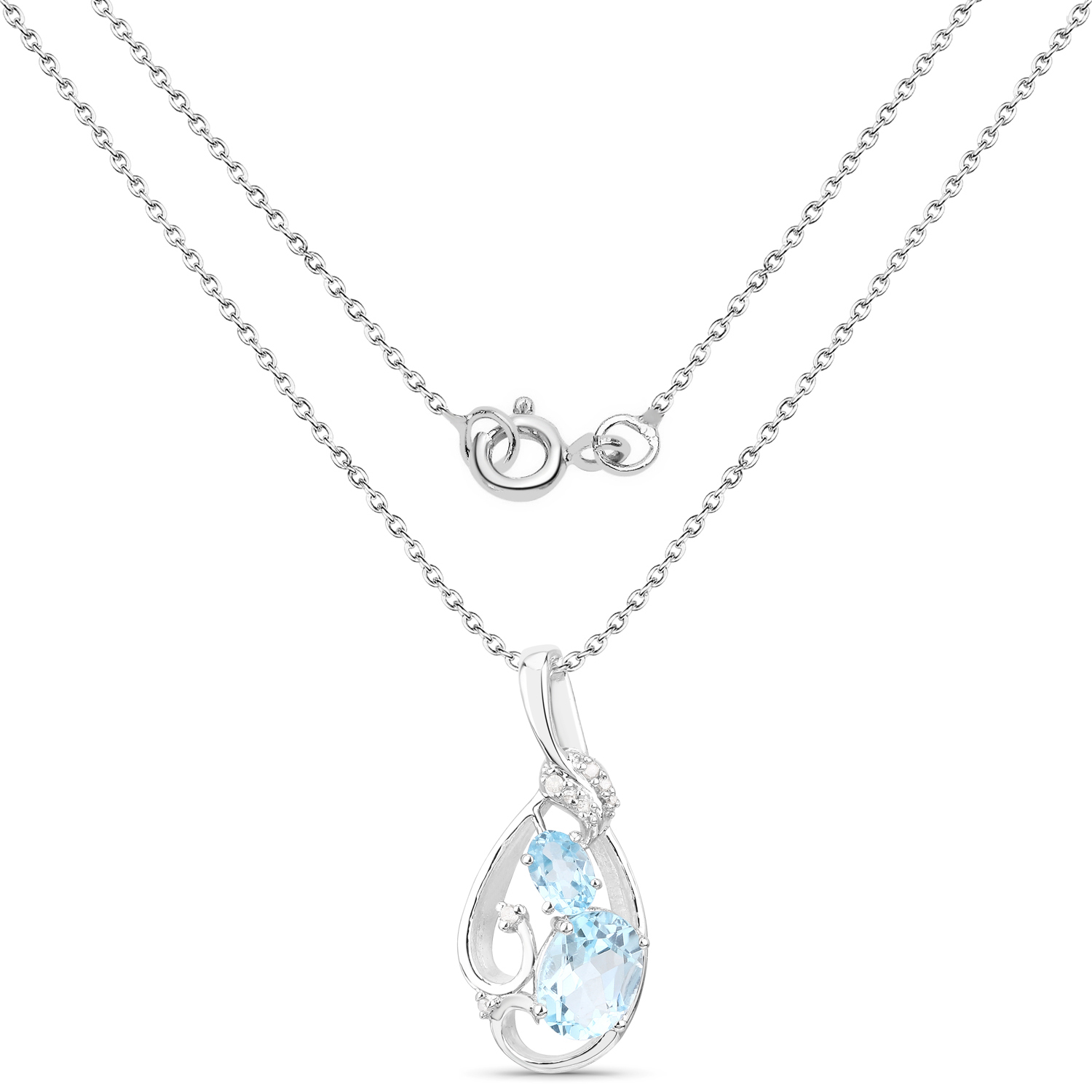 2.26 Carat Genuine Blue Topaz and White Diamond .925 Sterling Silver Pendant
