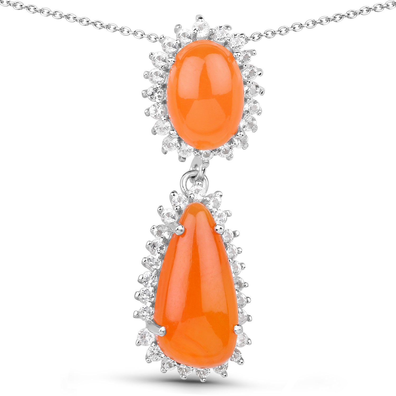 7.29 Carat Genuine Carnelian And White Topaz .925 Sterling Silver Pendant