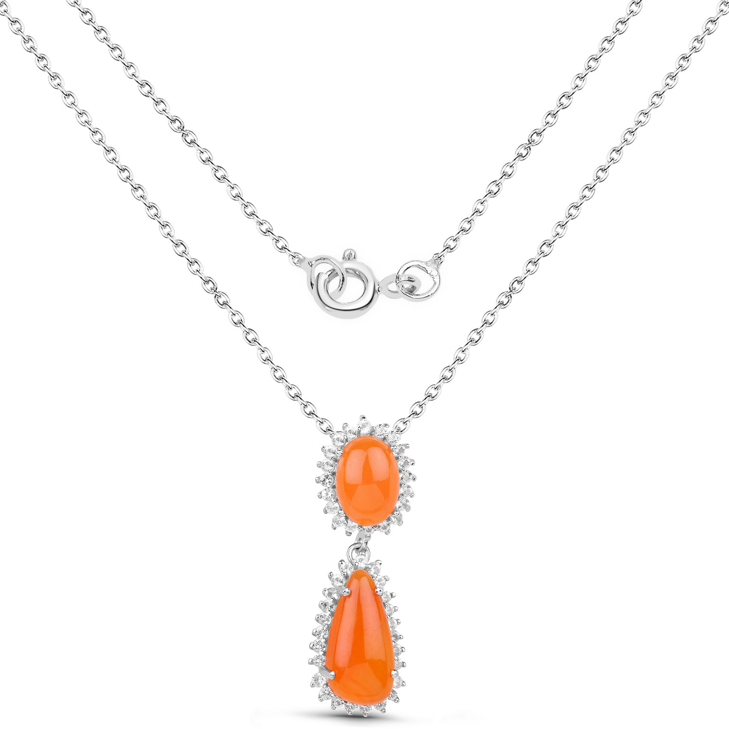 7.29 Carat Genuine Carnelian And White Topaz .925 Sterling Silver Pendant