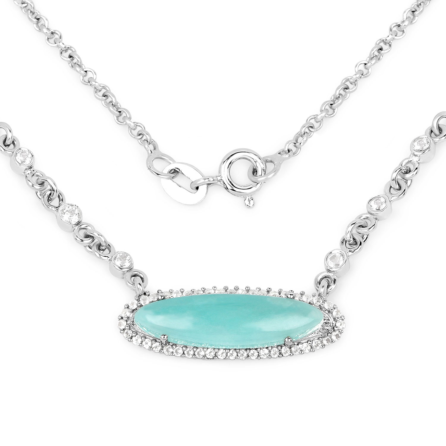 2.76 Carat Genuine Amazonite And White Topaz .925 Sterling Silver Pendant