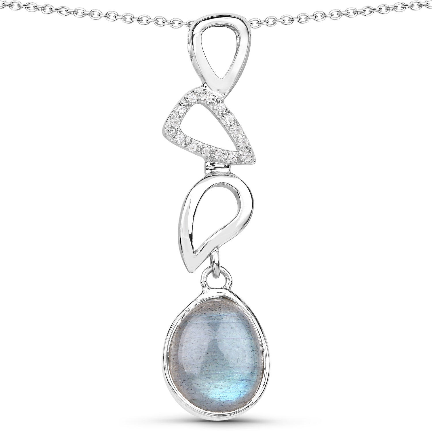 3.29 Carat Genuine Labradorite And White Topaz .925 Sterling Silver Pendant