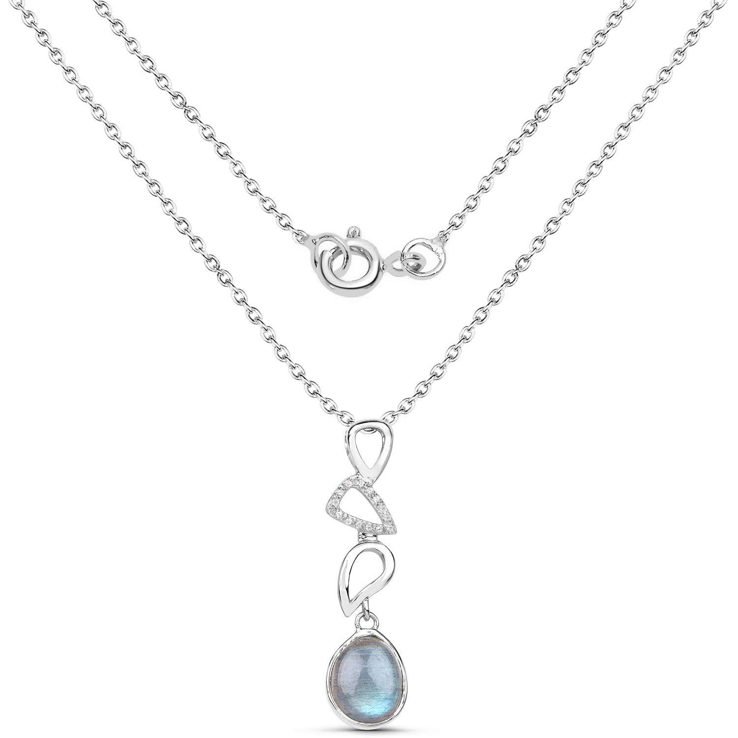 3.29 Carat Genuine Labradorite And White Topaz .925 Sterling Silver Pendant