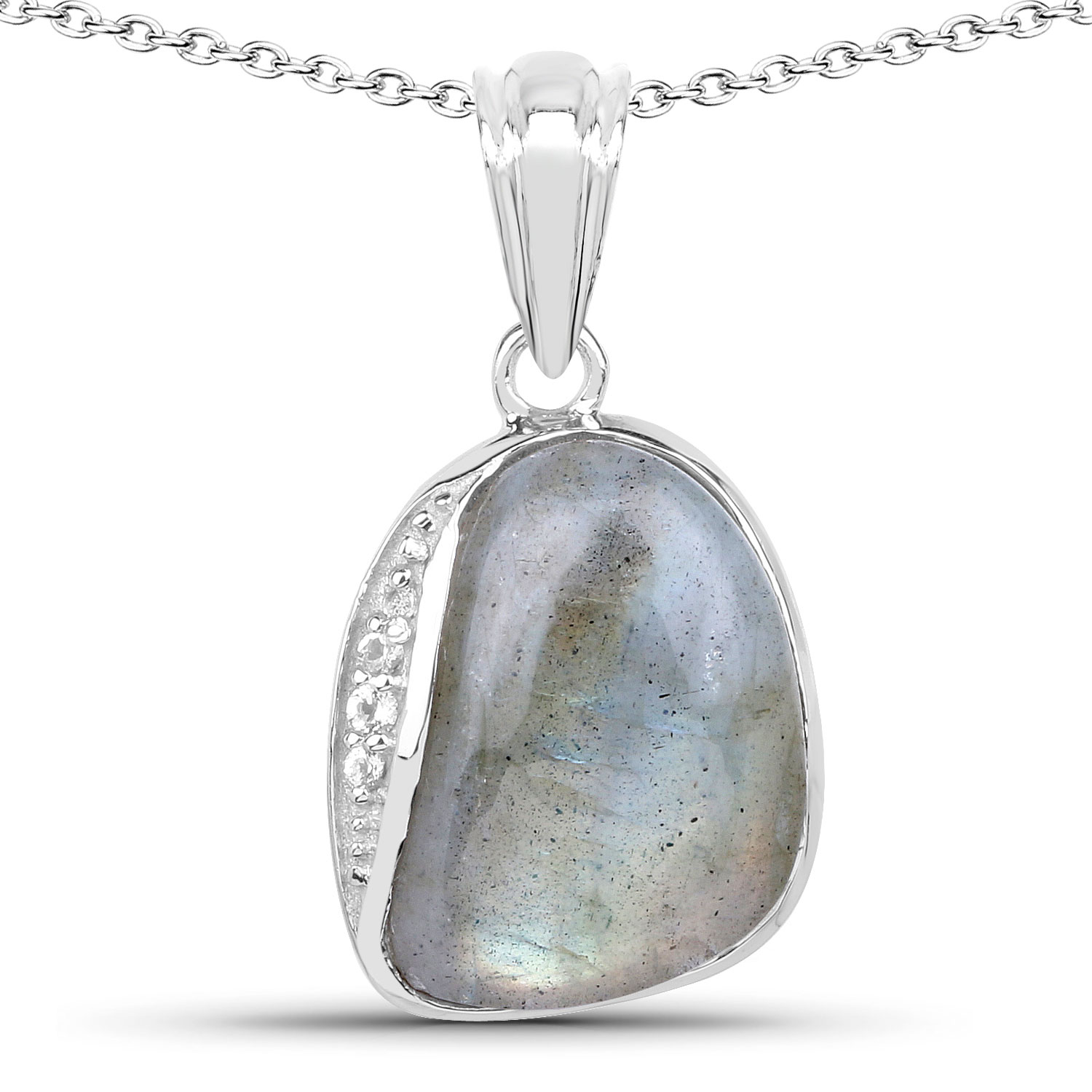 4.89 Carat Genuine Labradorite And White Topaz .925 Sterling Silver Pendant