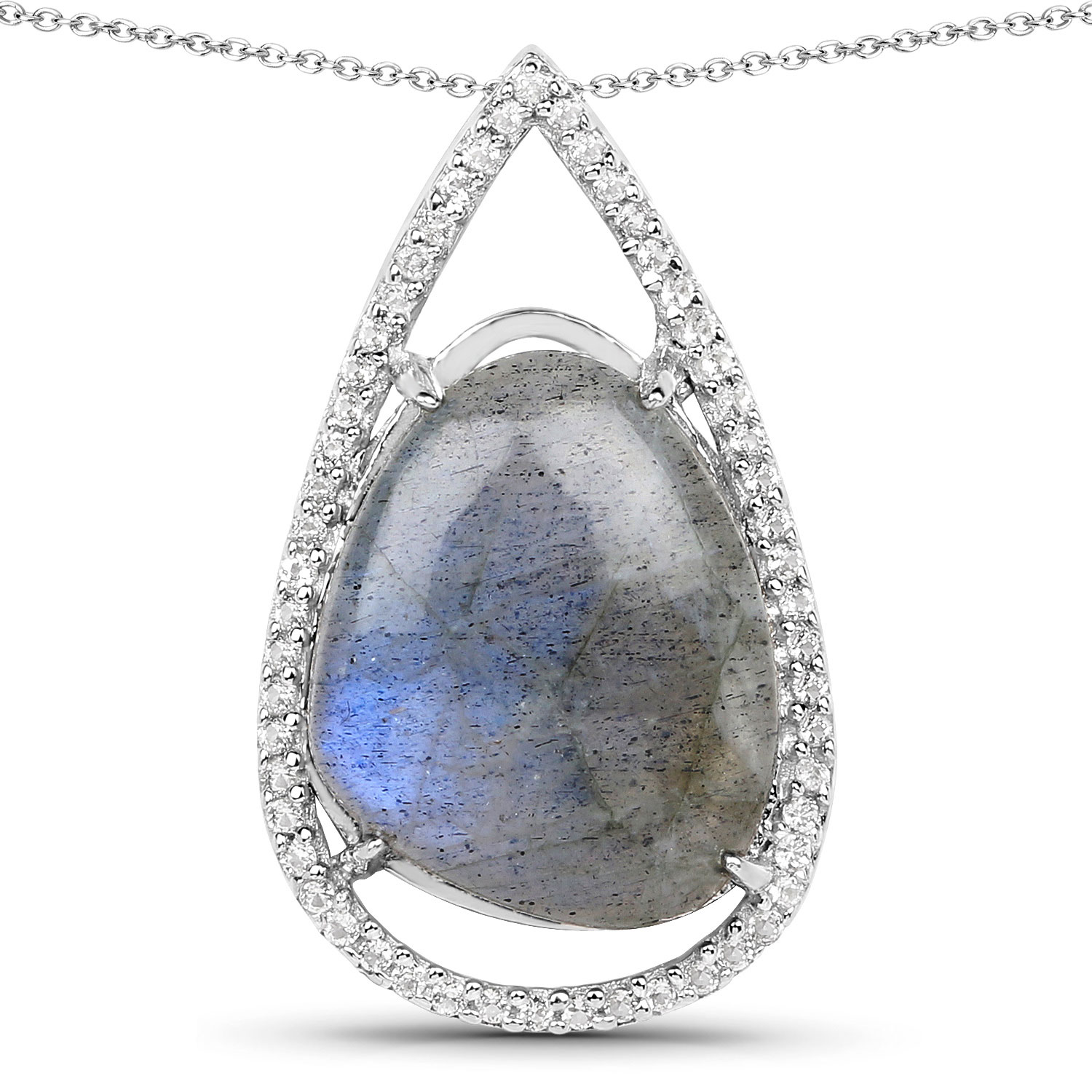 5.38 Carat Genuine Labradorite And White Topaz .925 Sterling Silver Pendant