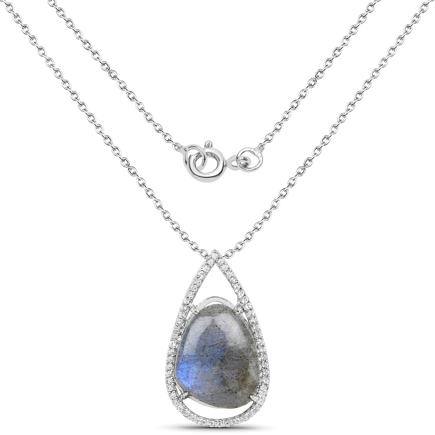 5.38 Carat Genuine Labradorite And White Topaz .925 Sterling Silver Pendant