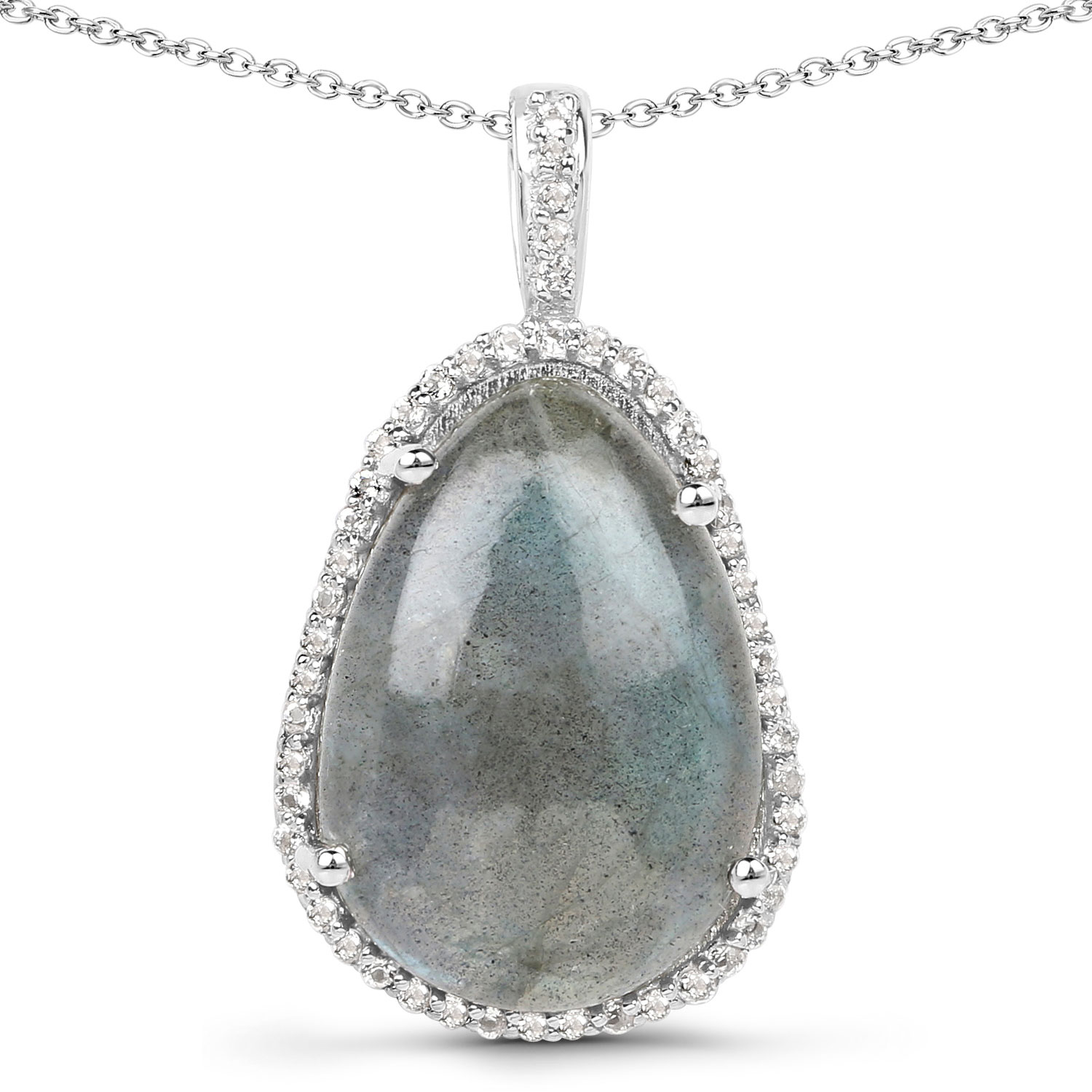 8.65 Carat Genuine Labradorite And White Topaz .925 Sterling Silver Pendant