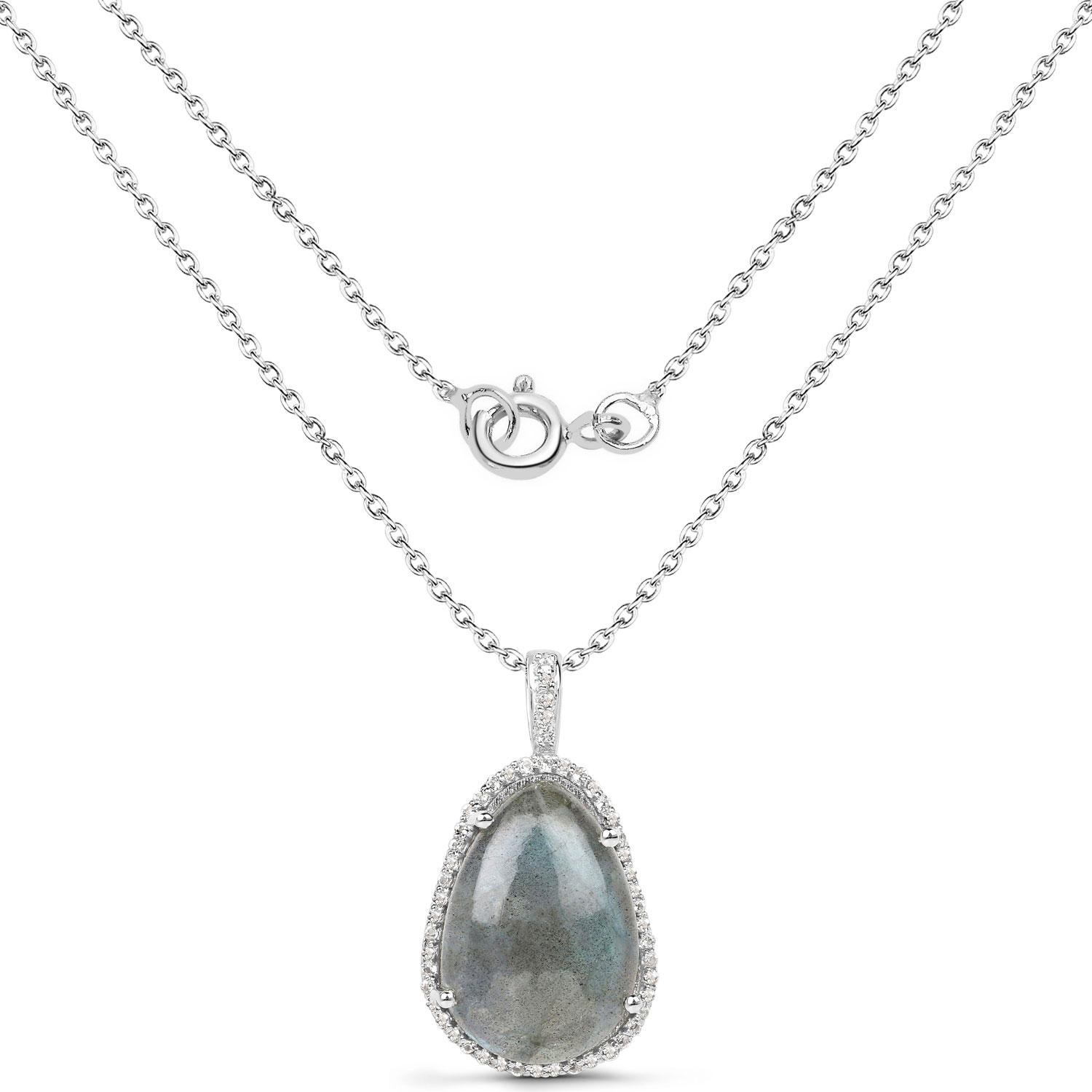 8.65 Carat Genuine Labradorite And White Topaz .925 Sterling Silver Pendant