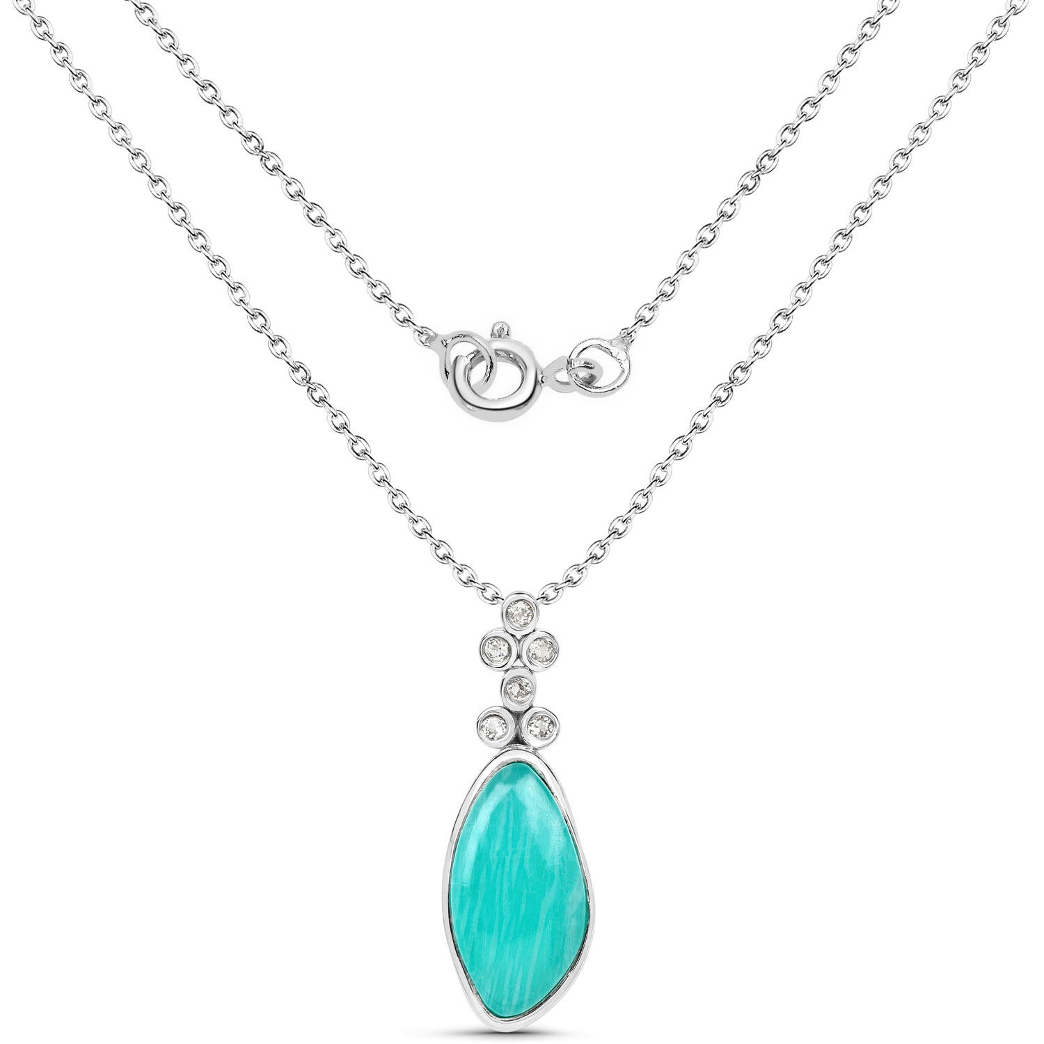 6.98 Carat Genuine Amazonite And White Topaz .925 Sterling Silver Pendant