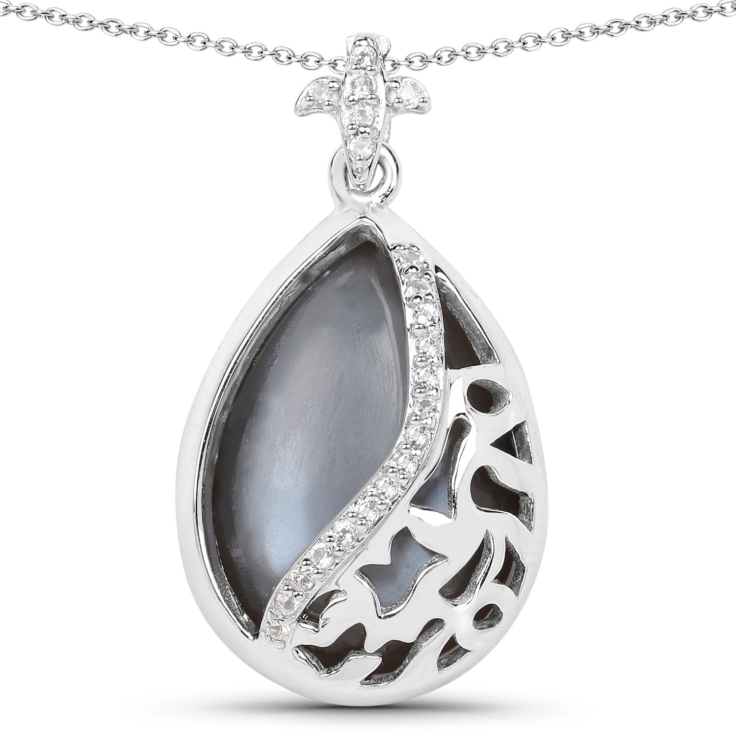 8.83 Carat Genuine Grey Moonstone And White Topaz .925 Sterling Silver Pendant