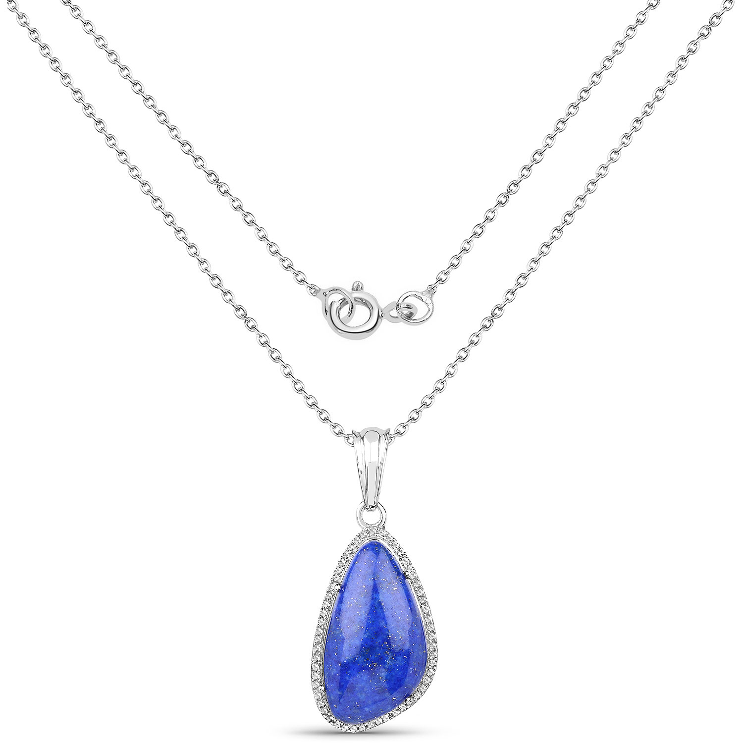 7.72 Carat Genuine Lapis And White Topaz .925 Sterling Silver Pendant