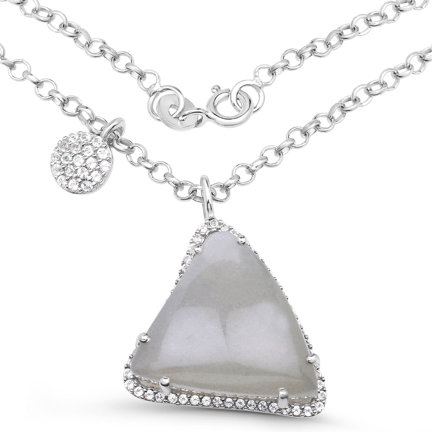 9.76 Carat Genuine Grey Moonstone And White Topaz .925 Sterling Silver Pendant