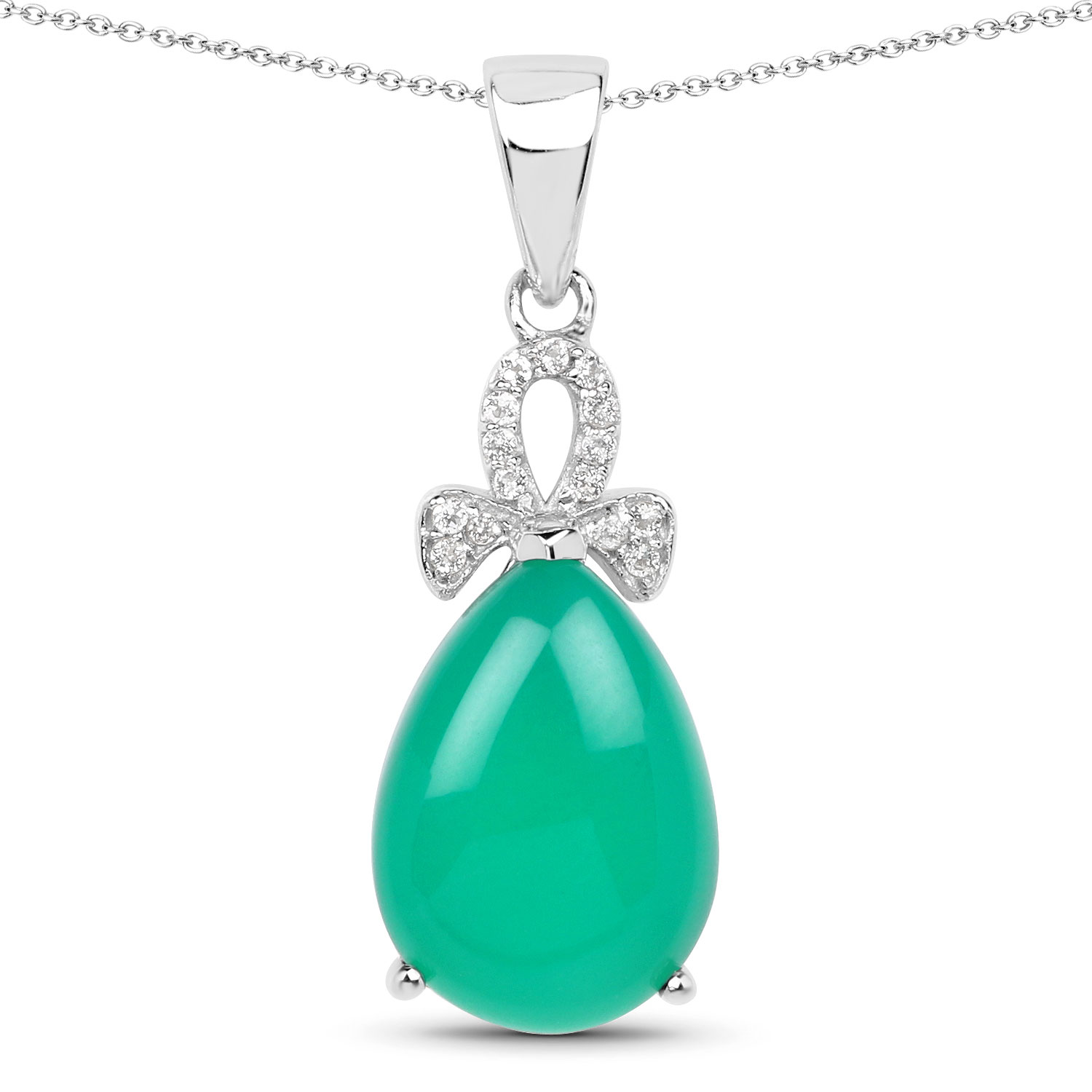 4.34 Carat Genuine Green Onyx And White Topaz .925 Sterling Silver Pendant