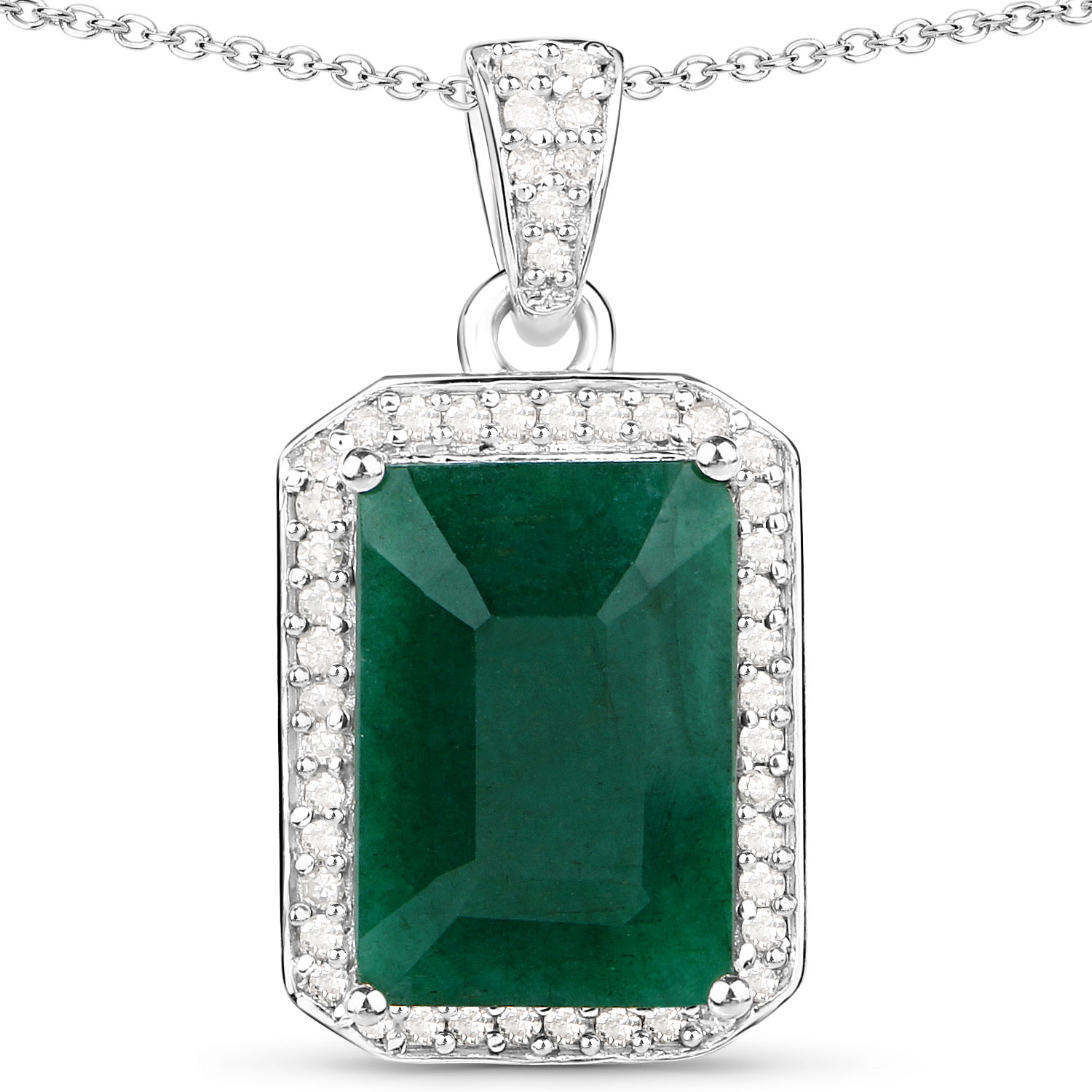 5.74 Carat Dyed Emerald and White Topaz .925 Sterling Silver Pendant
