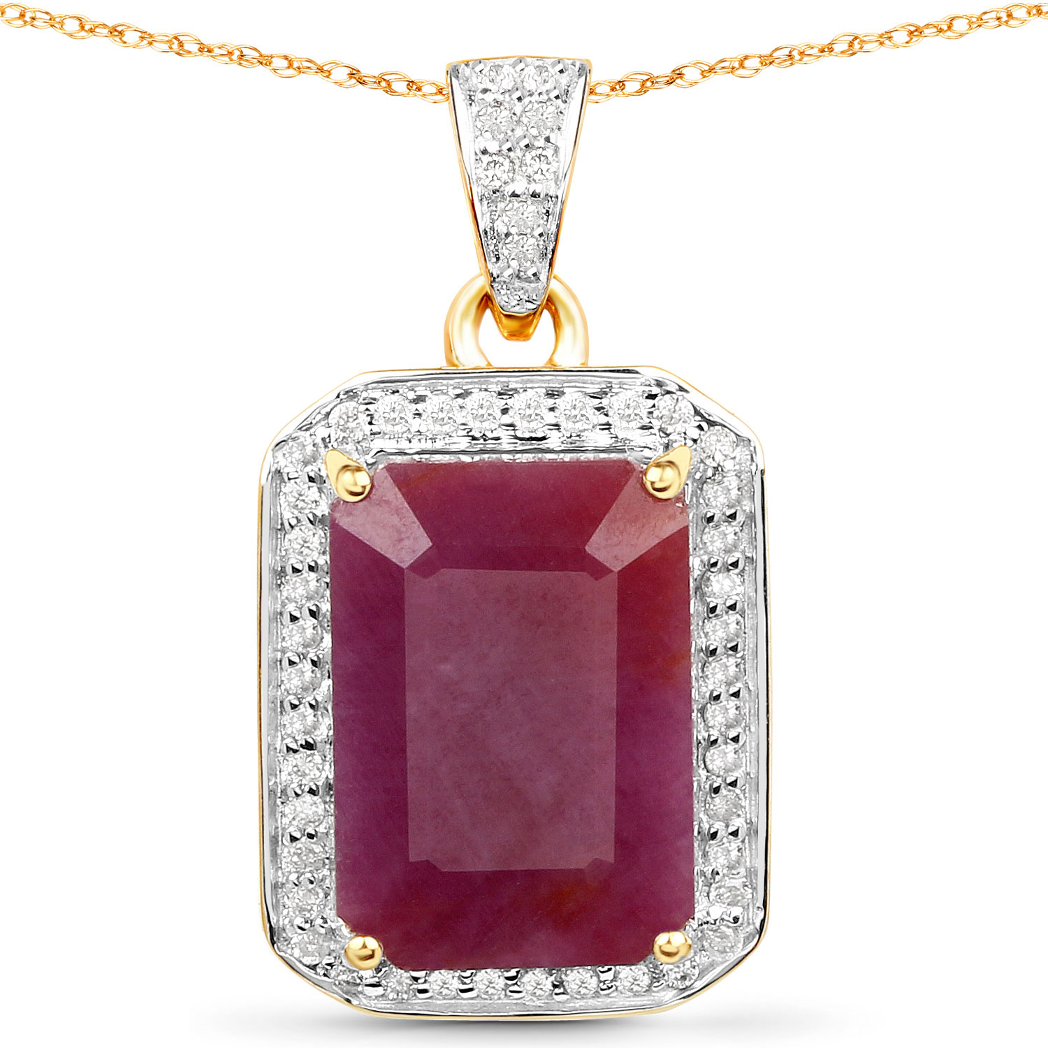 7.65 Carat Genuine Ruby and White Diamond 14K Yellow Gold Pendant