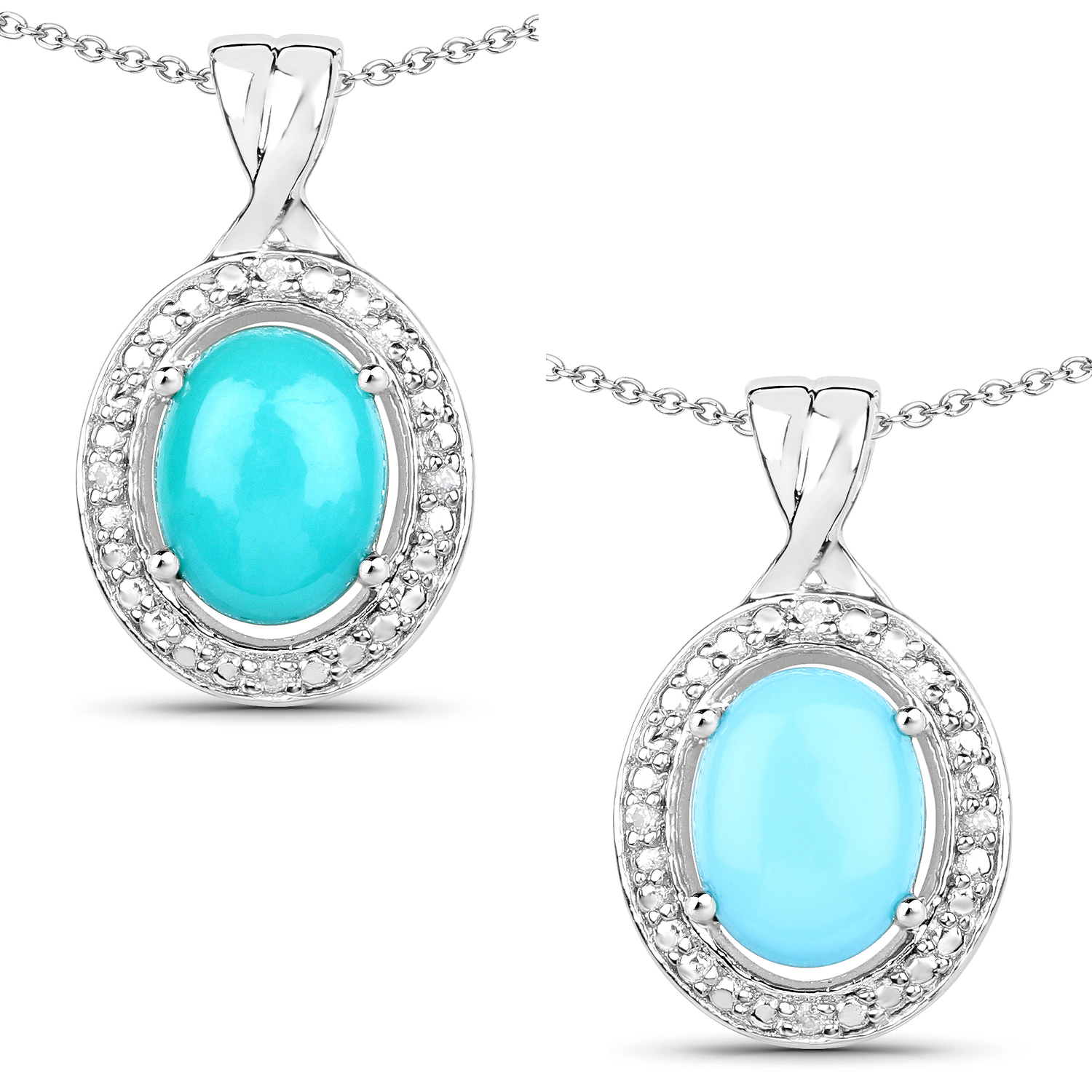 1.88 Carat Genuine Turquoise and White Zircon .925 Sterling Silver Pendant