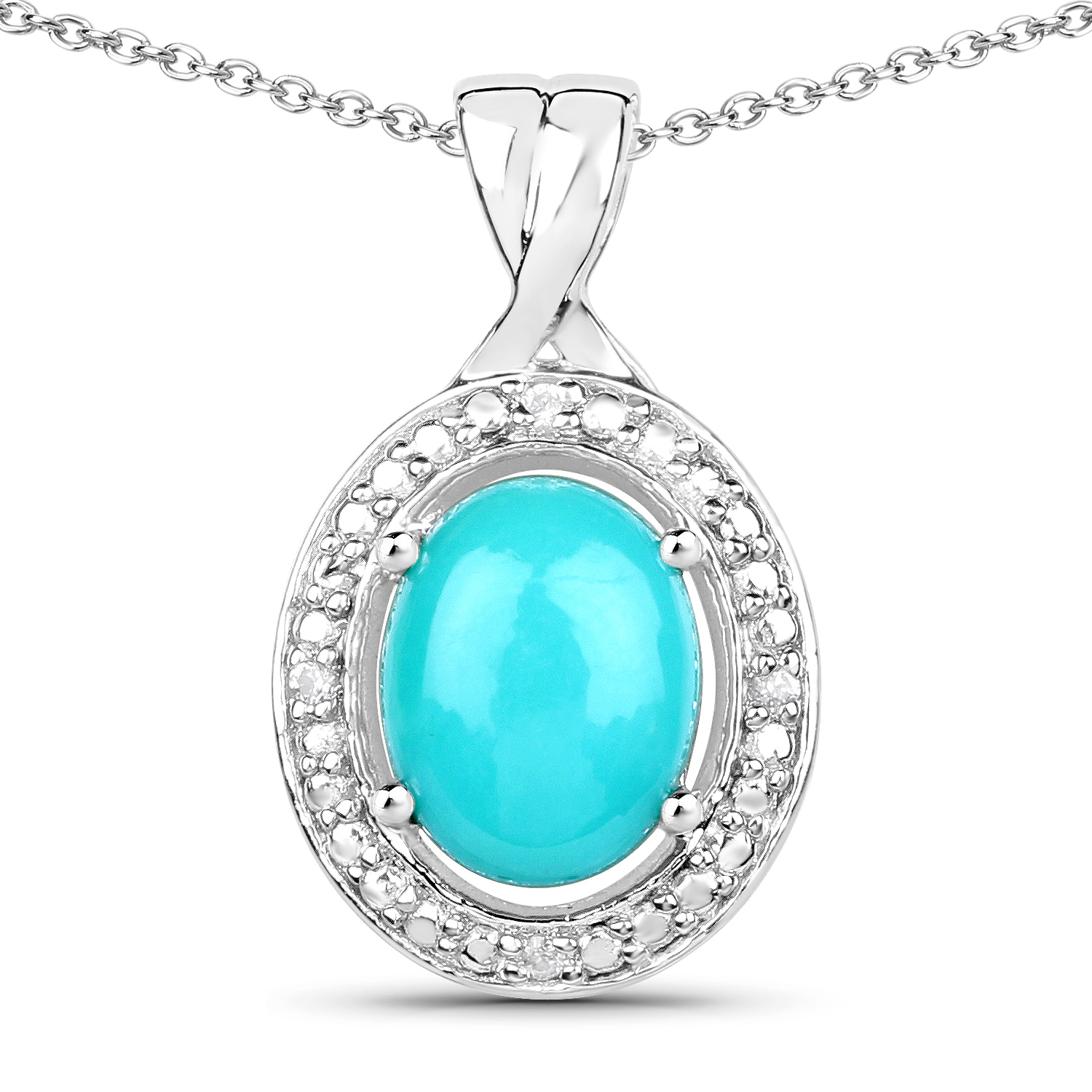 1.88 Carat Genuine Turquoise and White Zircon .925 Sterling Silver Pendant
