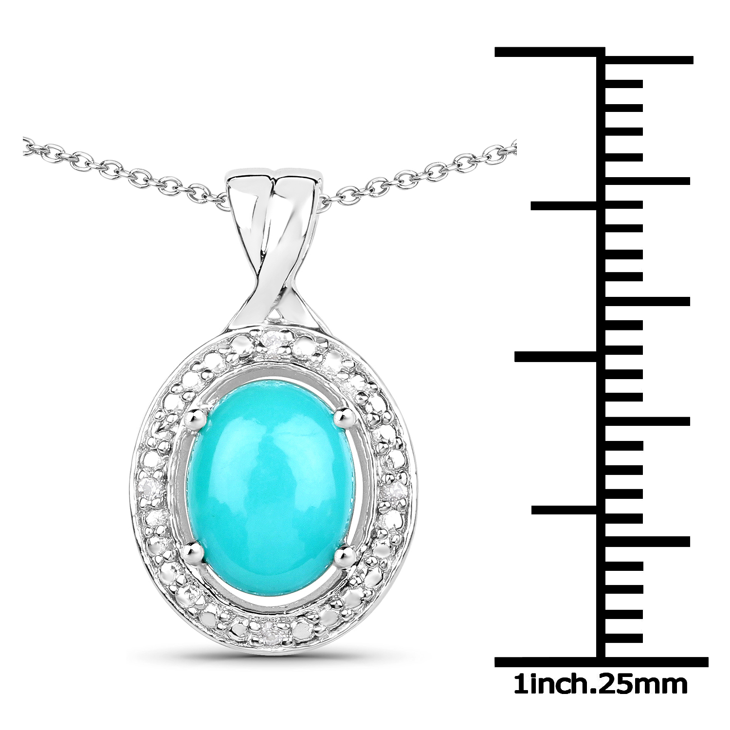 1.88 Carat Genuine Turquoise and White Zircon .925 Sterling Silver Pendant