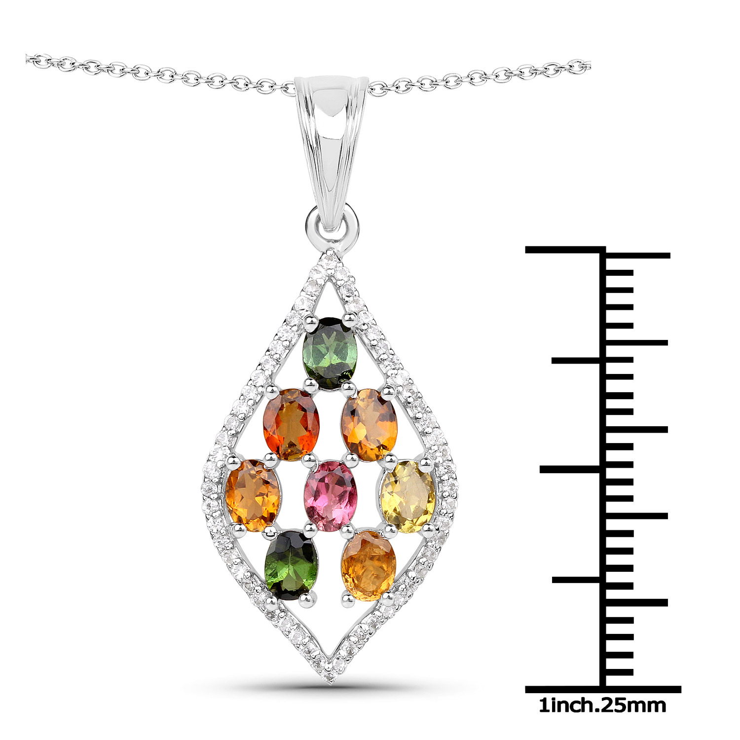 1.64 Carat Genuine Multi Tourmaline and White Zircon .925 Sterling Silver Pendant