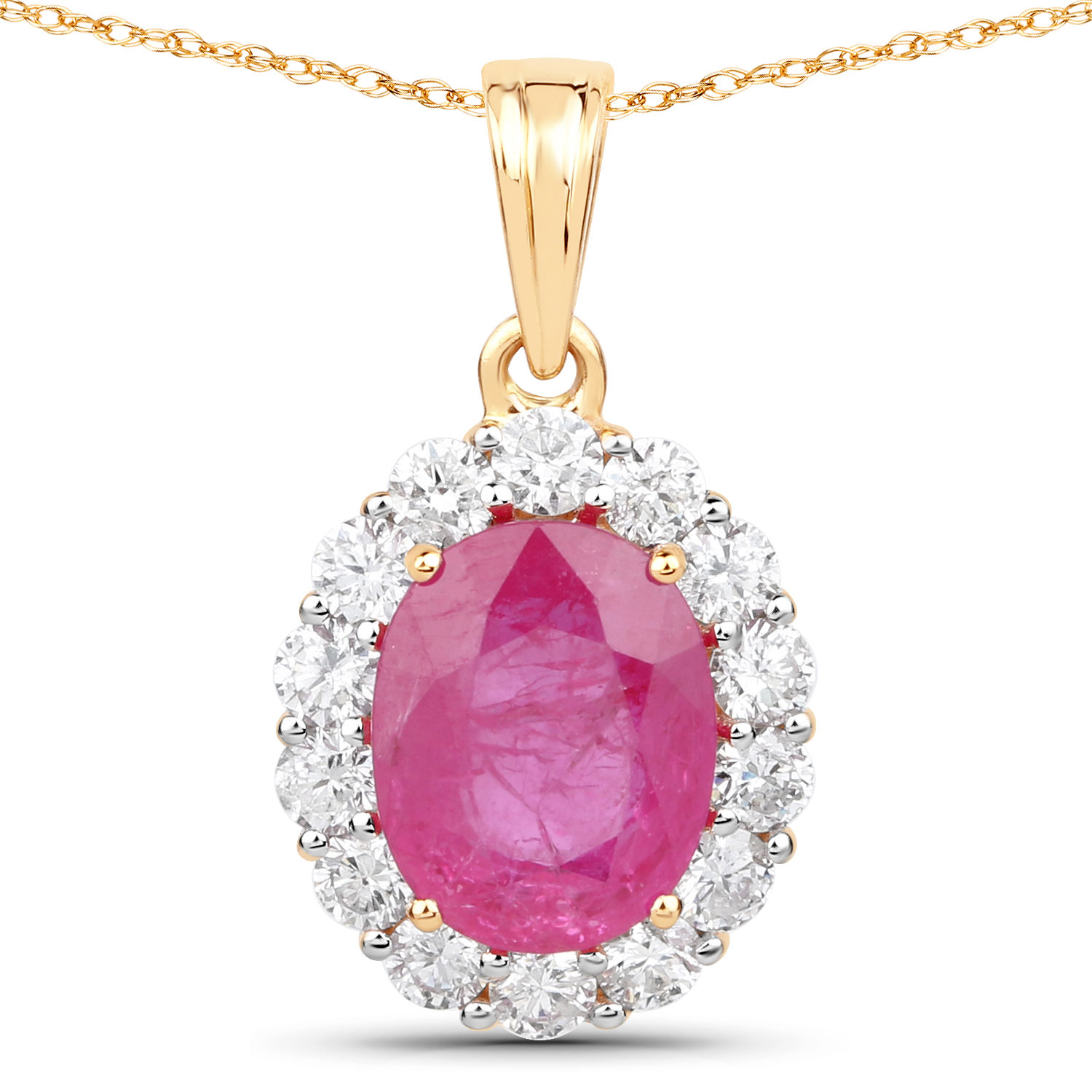 2.56 Carat Genuine Burma Ruby and White Diamond 18K Yellow Gold Pendant