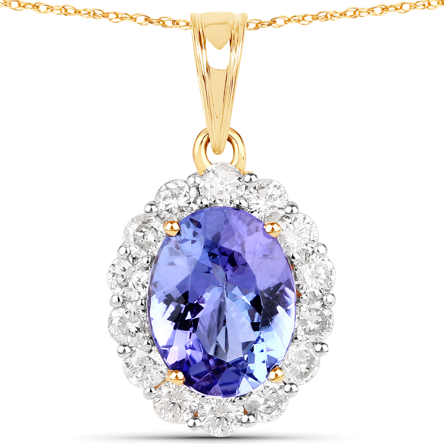 2.29 Carat Genuine Tanzanite and White Diamond 18K Yellow Gold Pendant