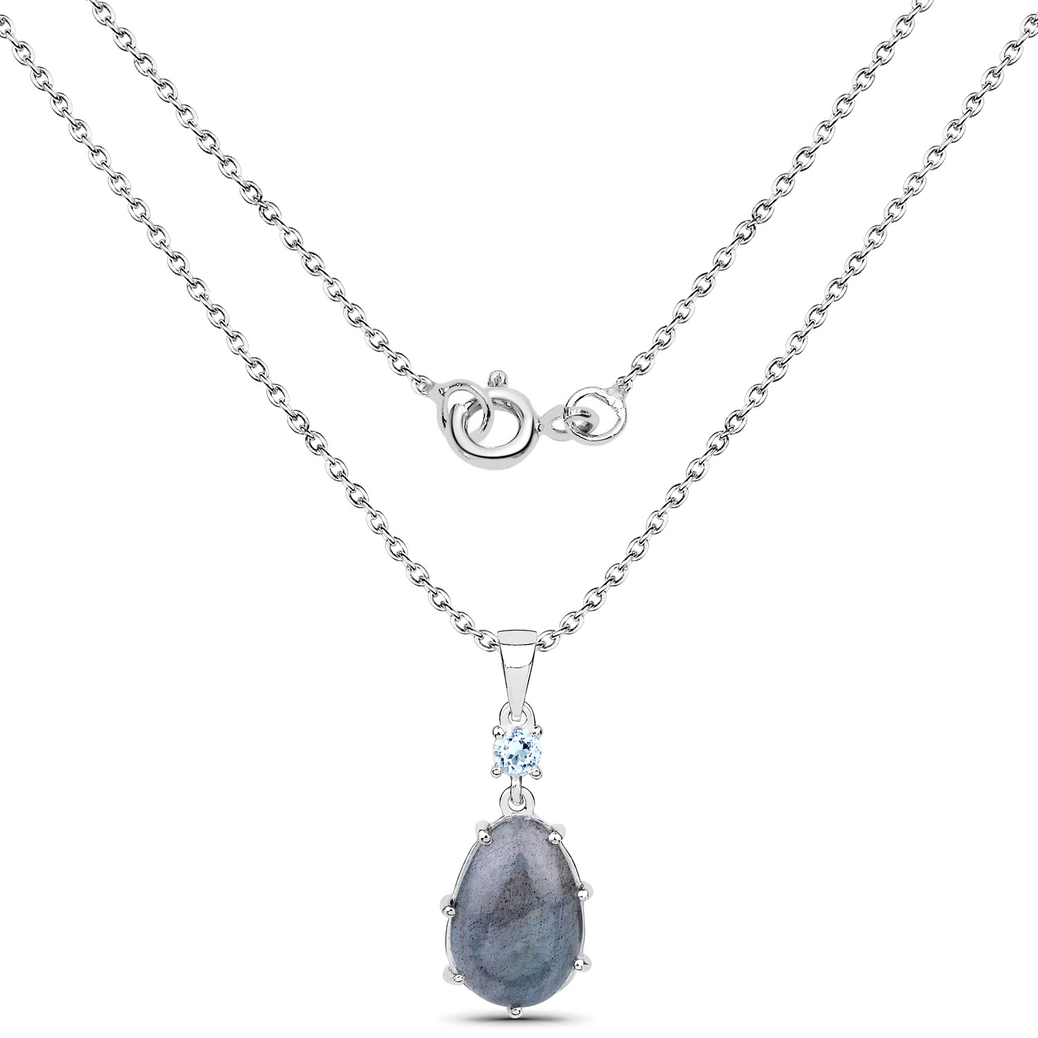 4.35 Carat Genuine Labradorite and Blue Topaz .925 Sterling Silver Pendant